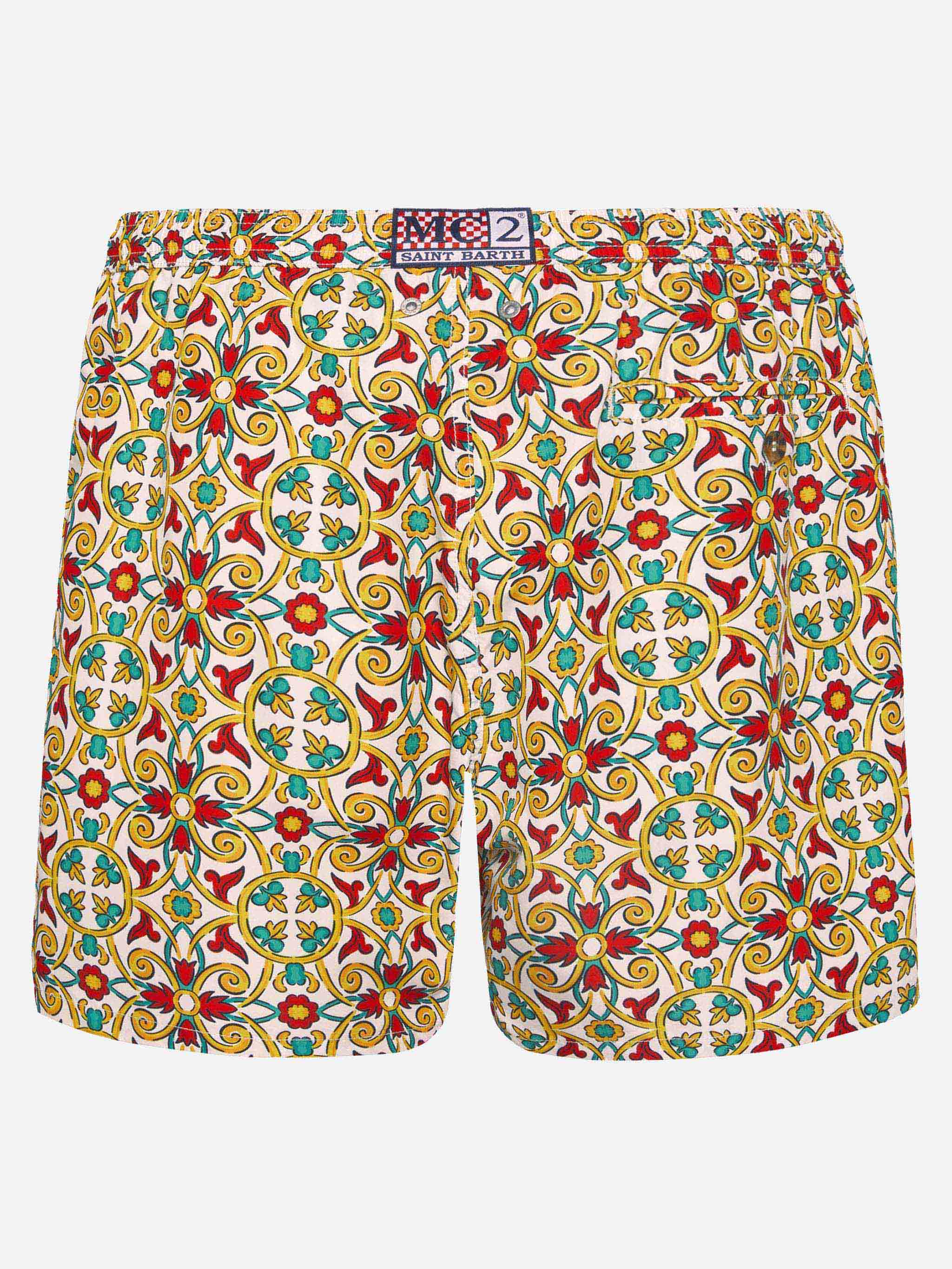 Lightweight fabric swim-shorts Lighting 70 with majolica print - Image 2
