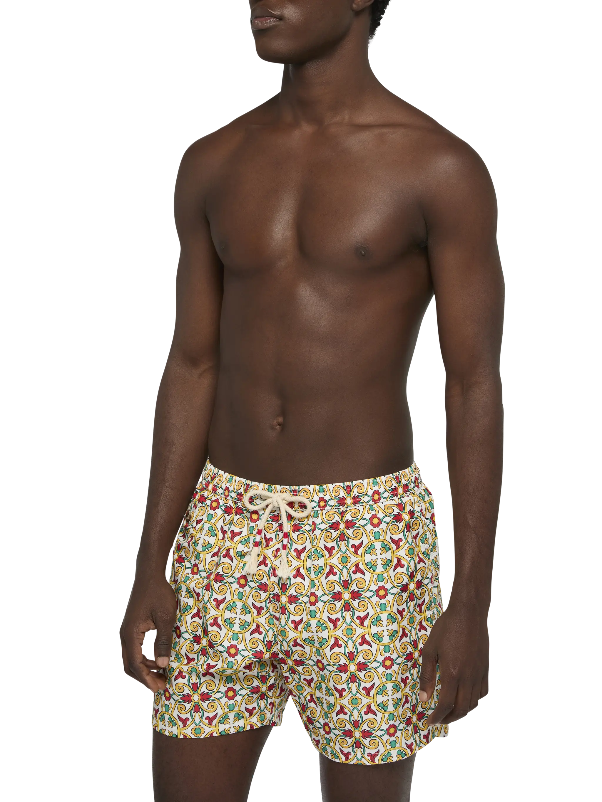 Lightweight fabric swim-shorts Lighting 70 with majolica print - Image 3