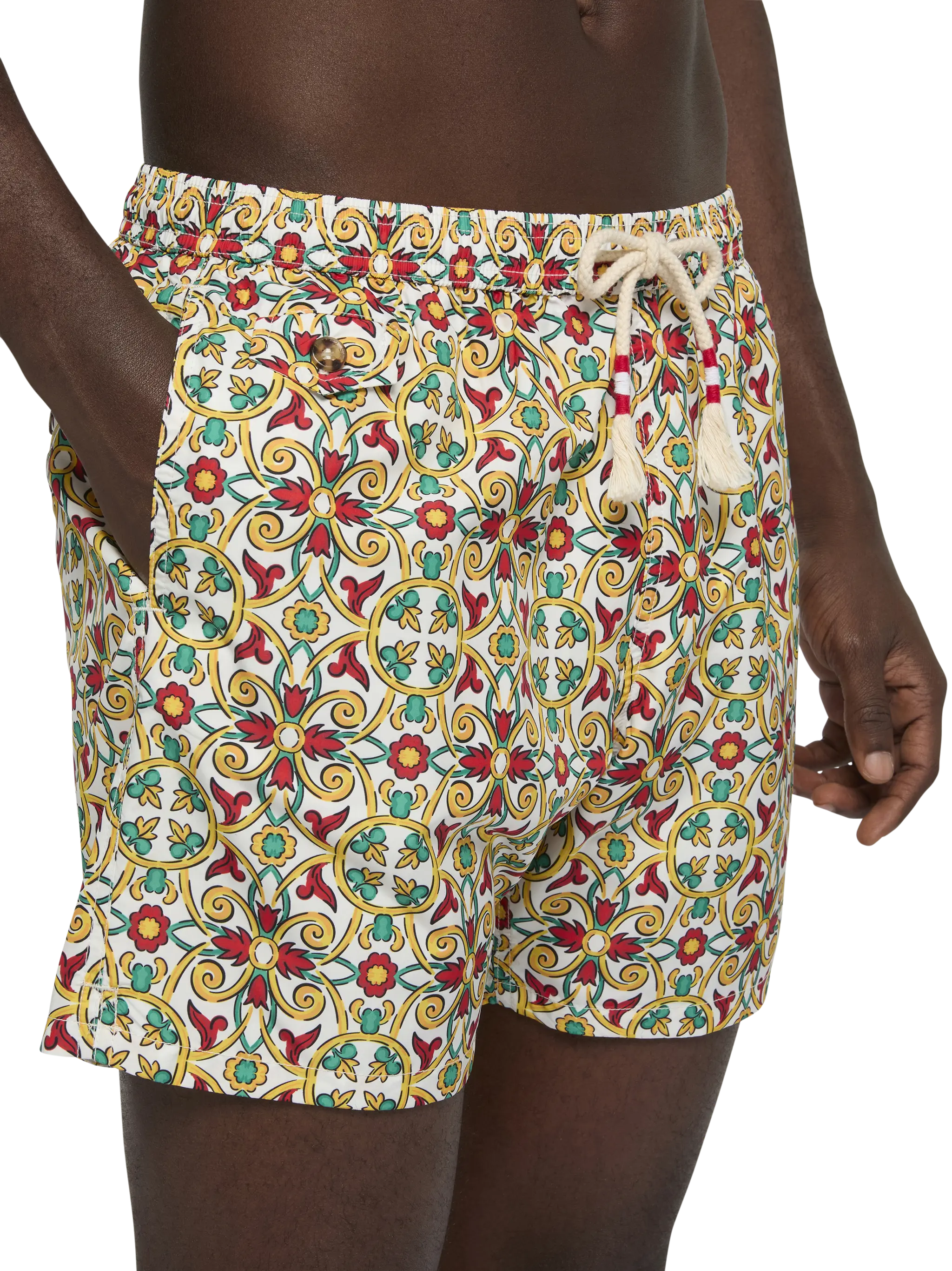 Lightweight fabric swim-shorts Lighting 70 with majolica print - Image 4
