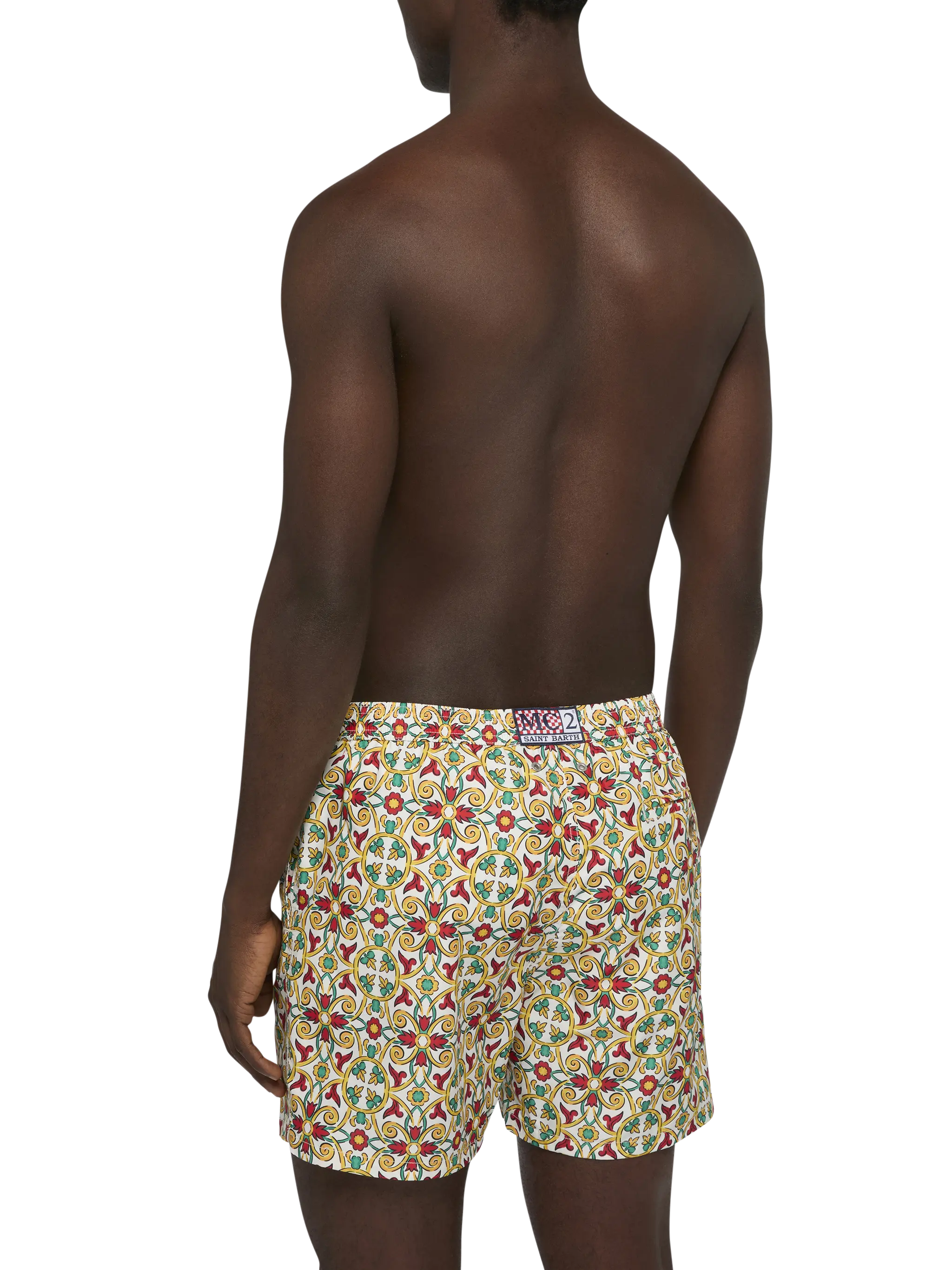 Lightweight fabric swim-shorts Lighting 70 with majolica print - Image 5