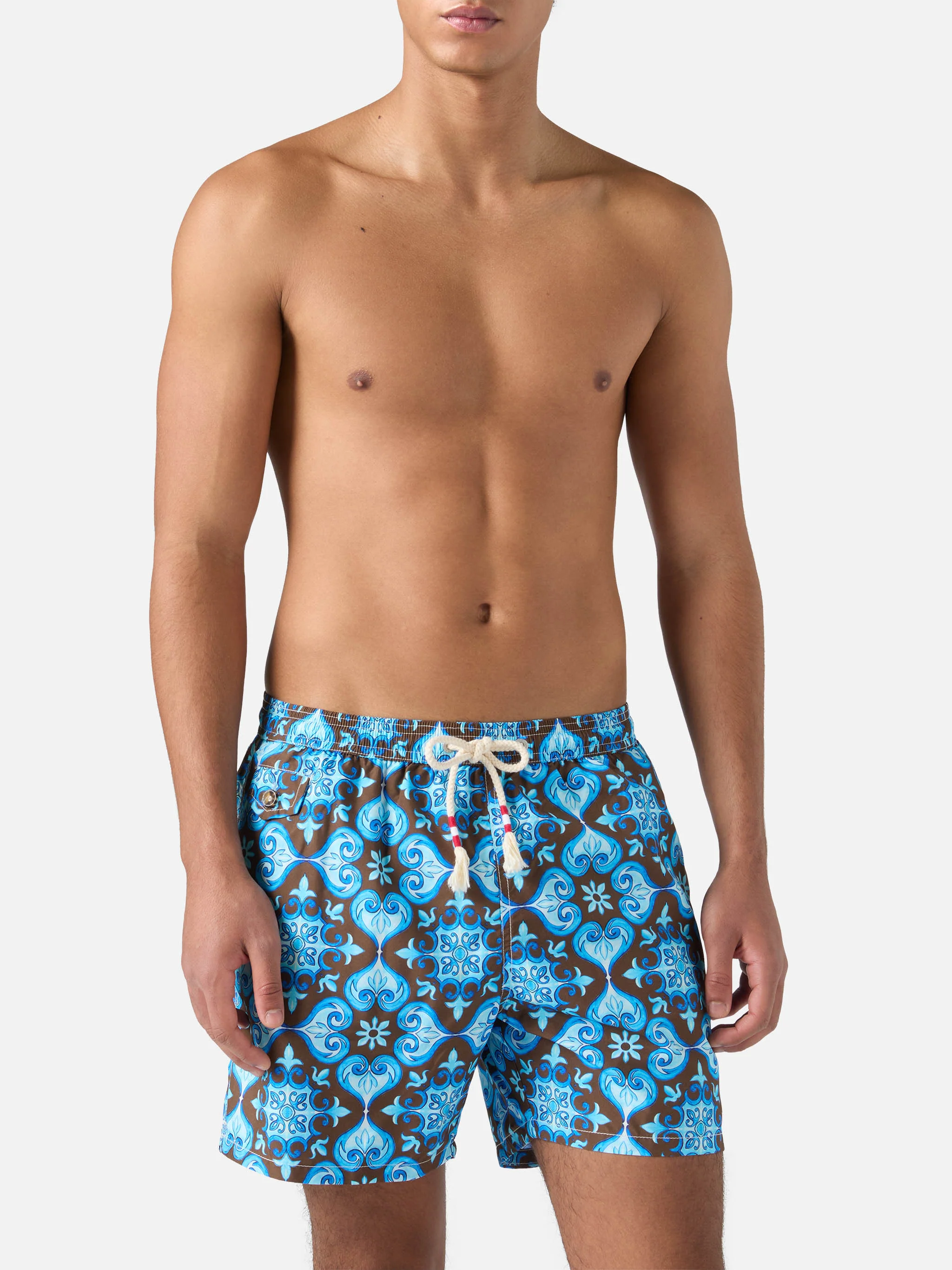 Lightweight fabric swim-shorts Lighting 70 with tile pattern - Image 3