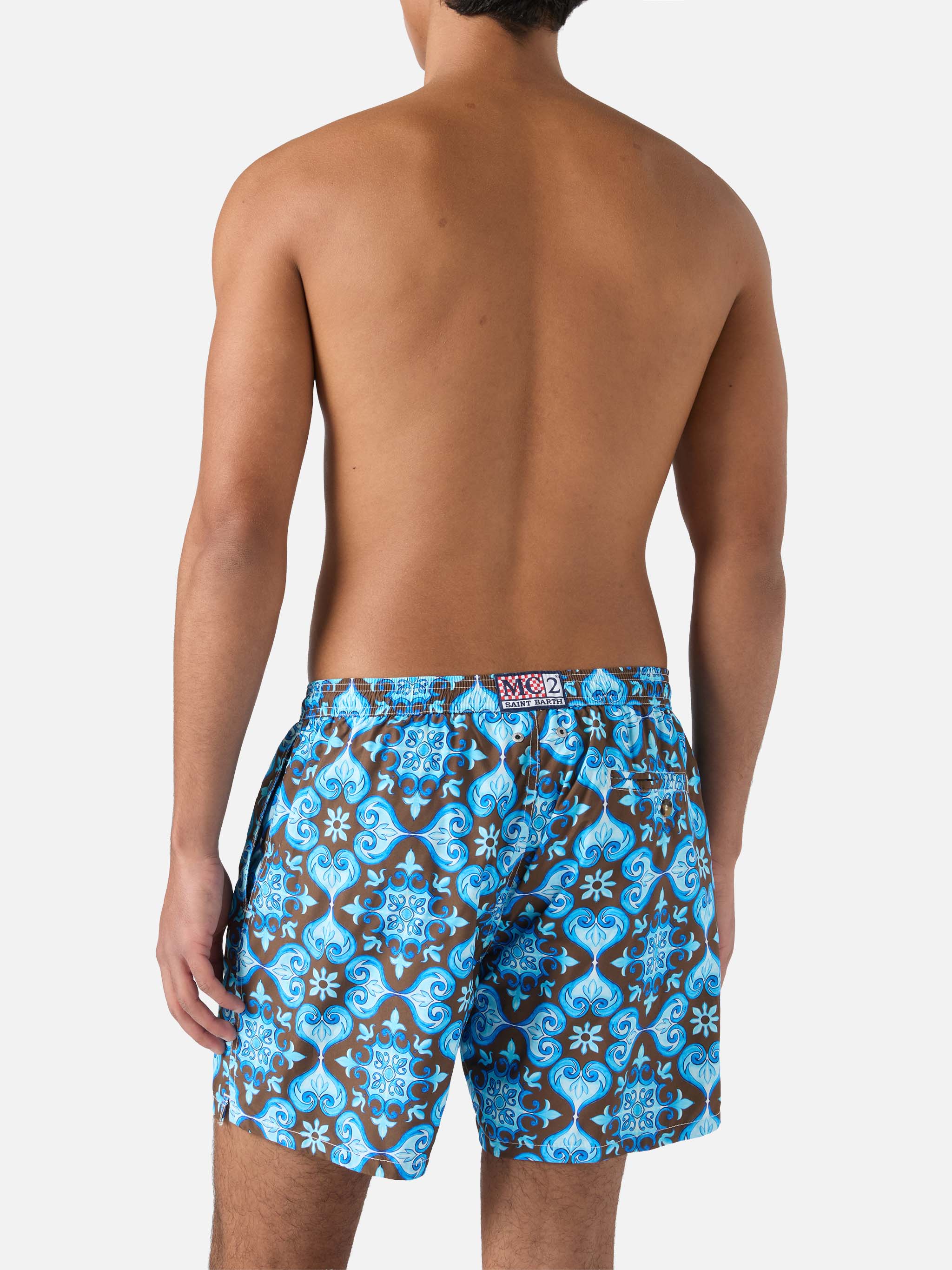Lightweight fabric swim-shorts Lighting 70 with tile pattern - Image 5