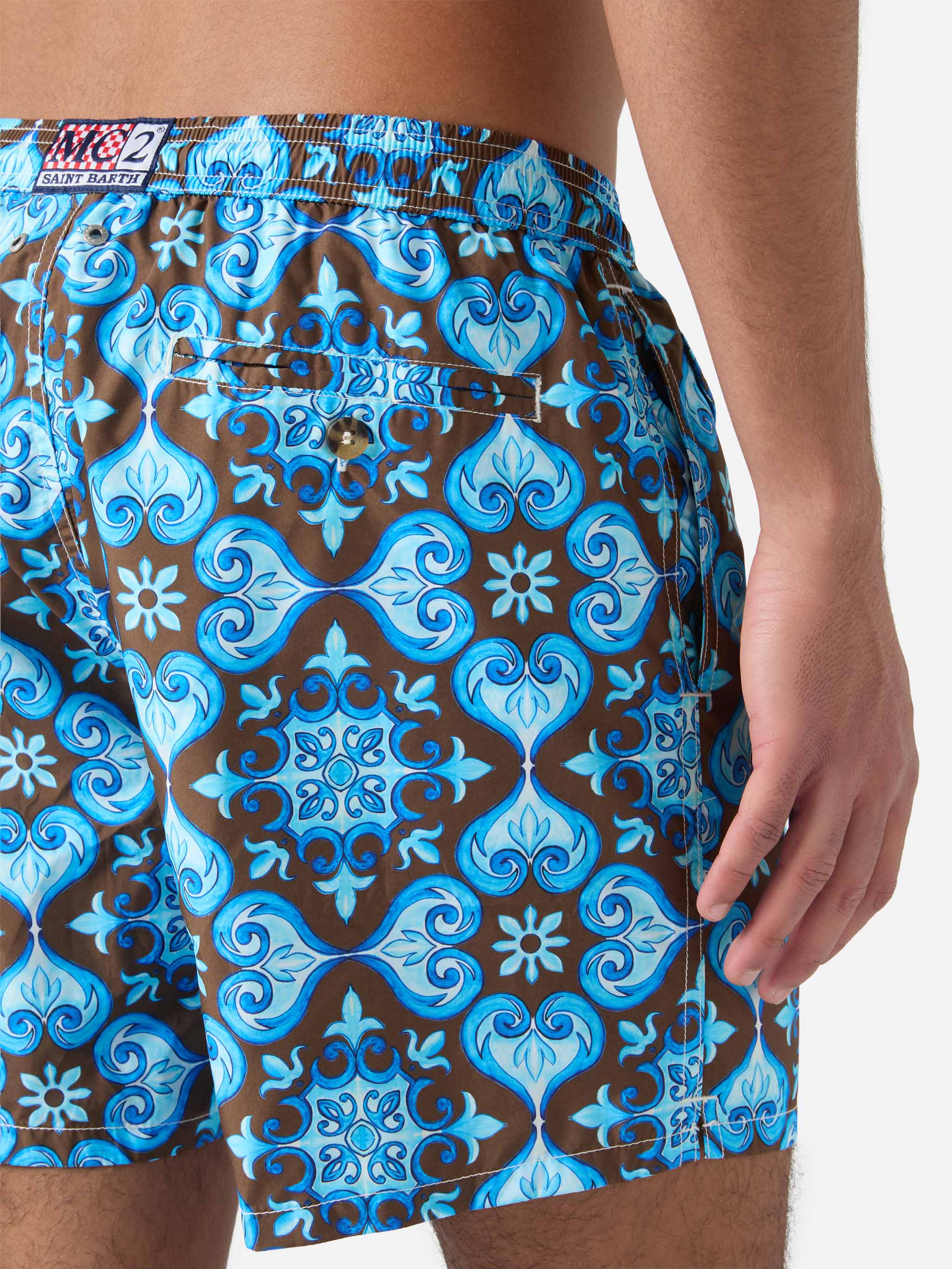 Lightweight fabric swim-shorts Lighting 70 with tile pattern - Image 6