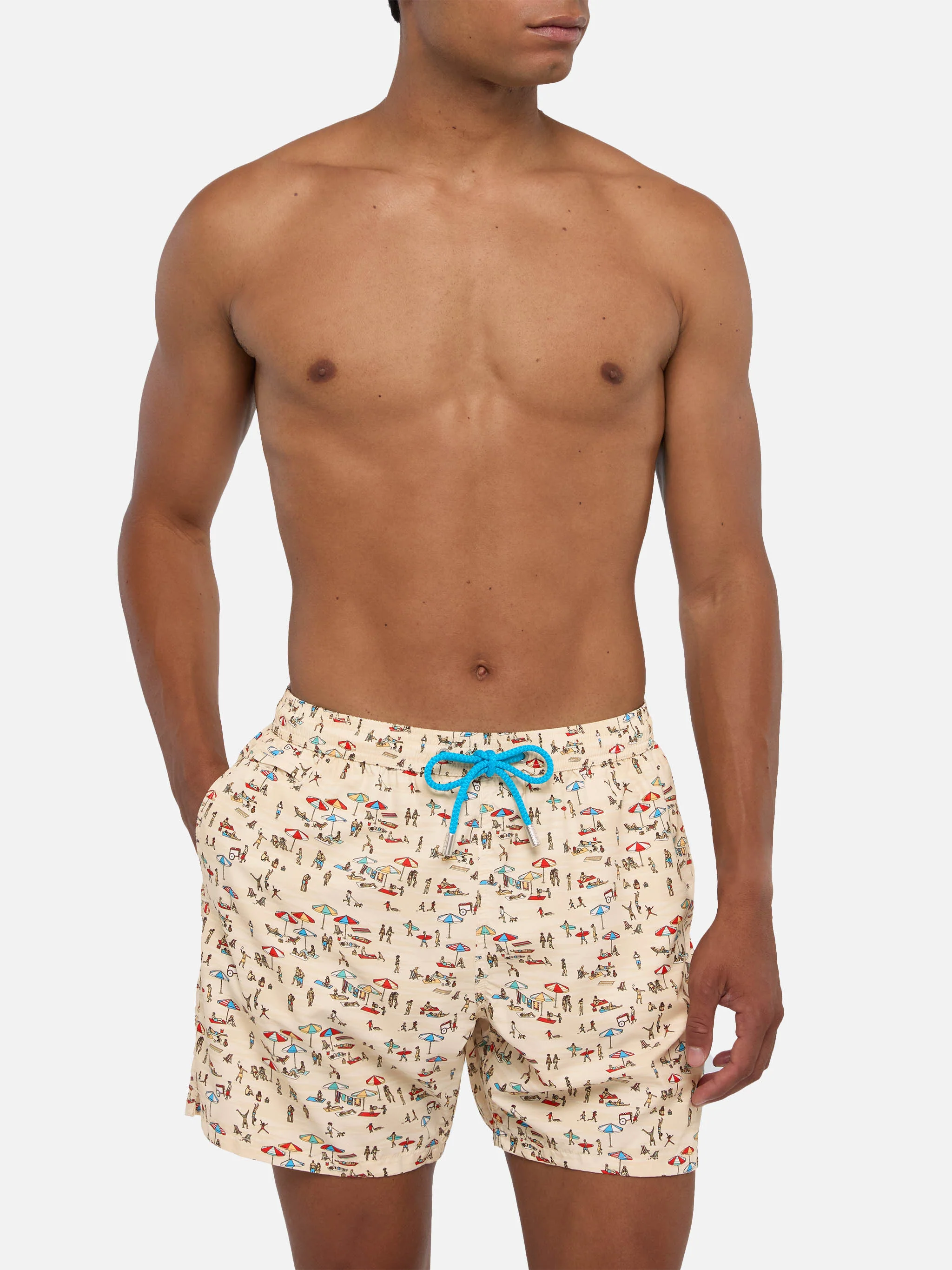 Lightweight fabric swim shorts Lighting with beach people print - Image 3