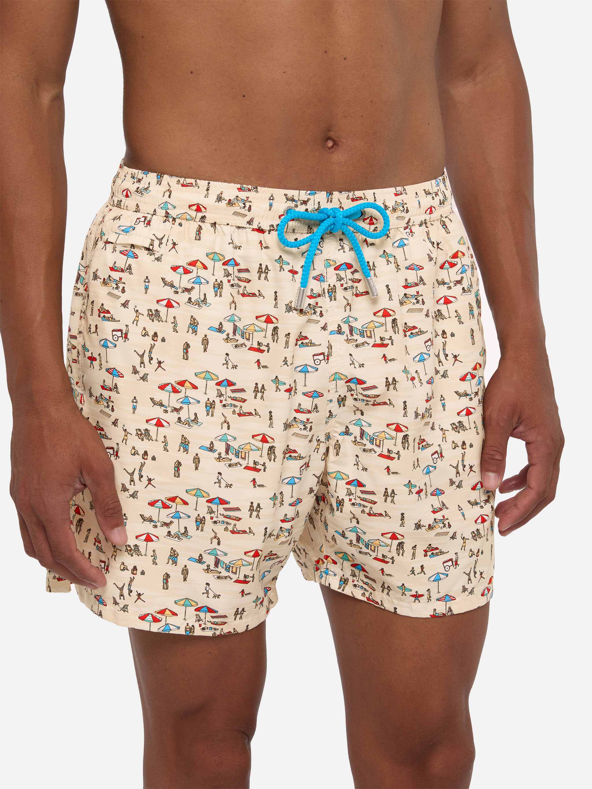Lightweight fabric swim shorts Lighting with beach people print - Image 4