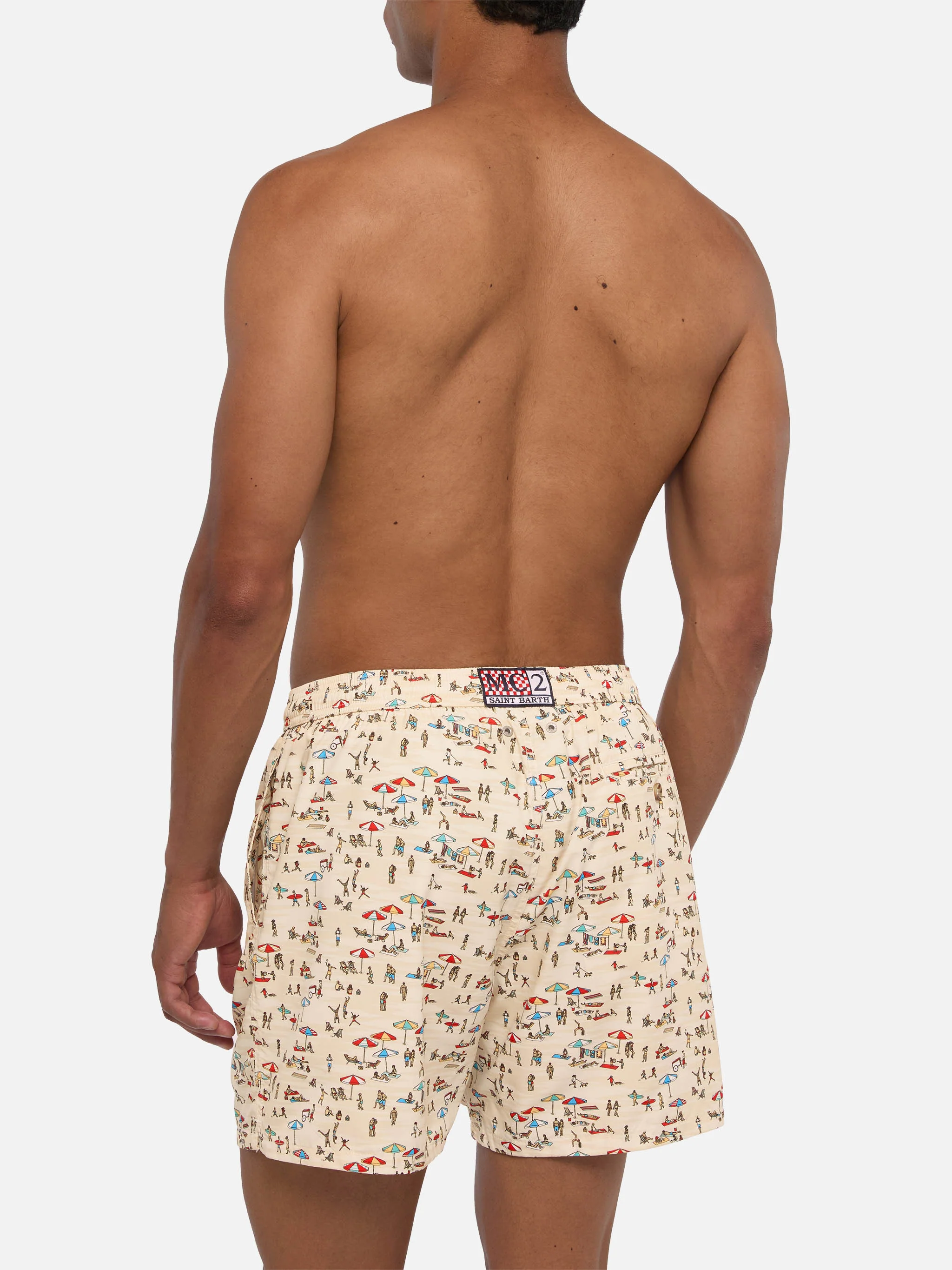 Lightweight fabric swim shorts Lighting with beach people print - Image 5