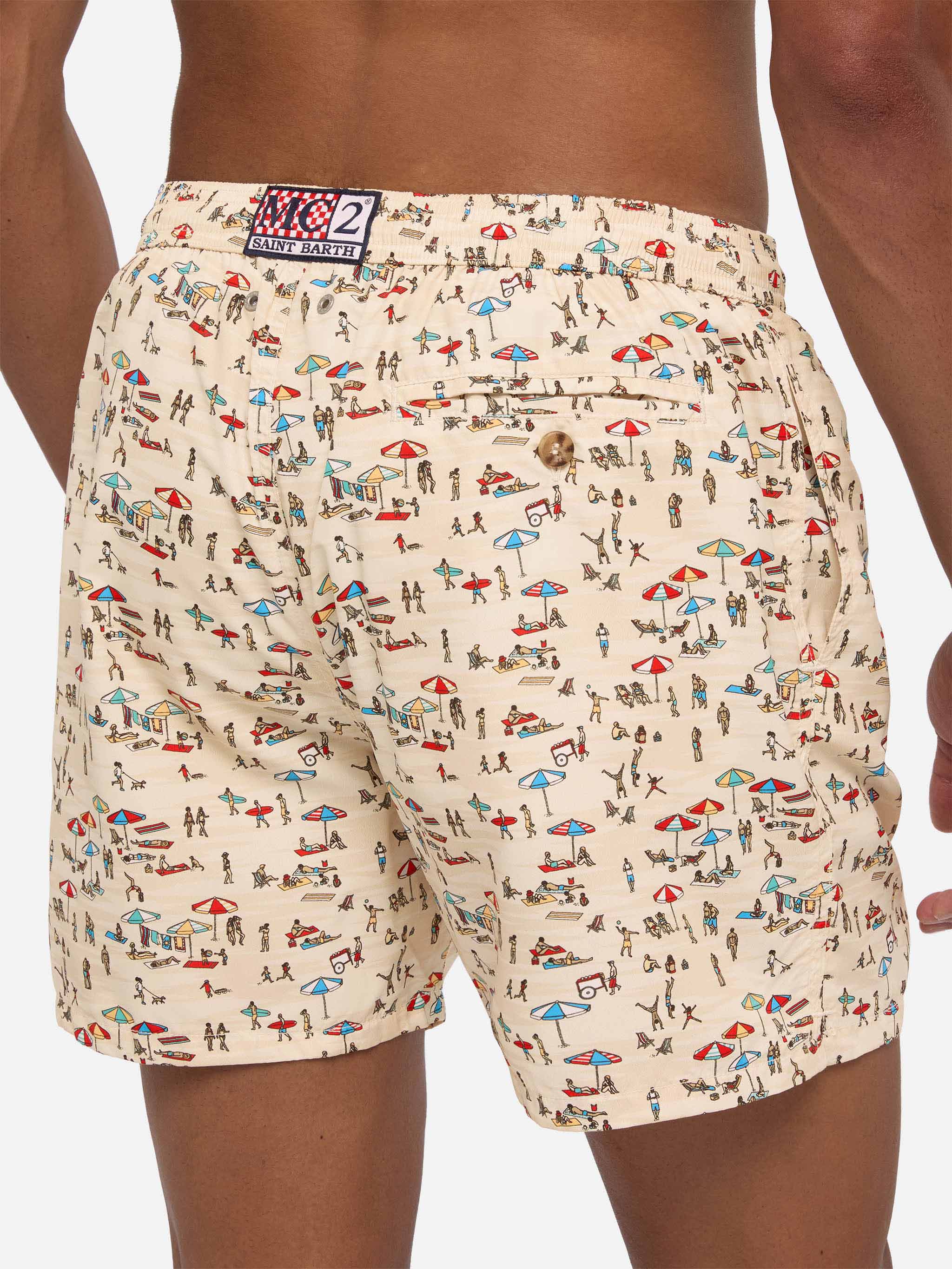 Lightweight fabric swim shorts Lighting with beach people print - Image 6