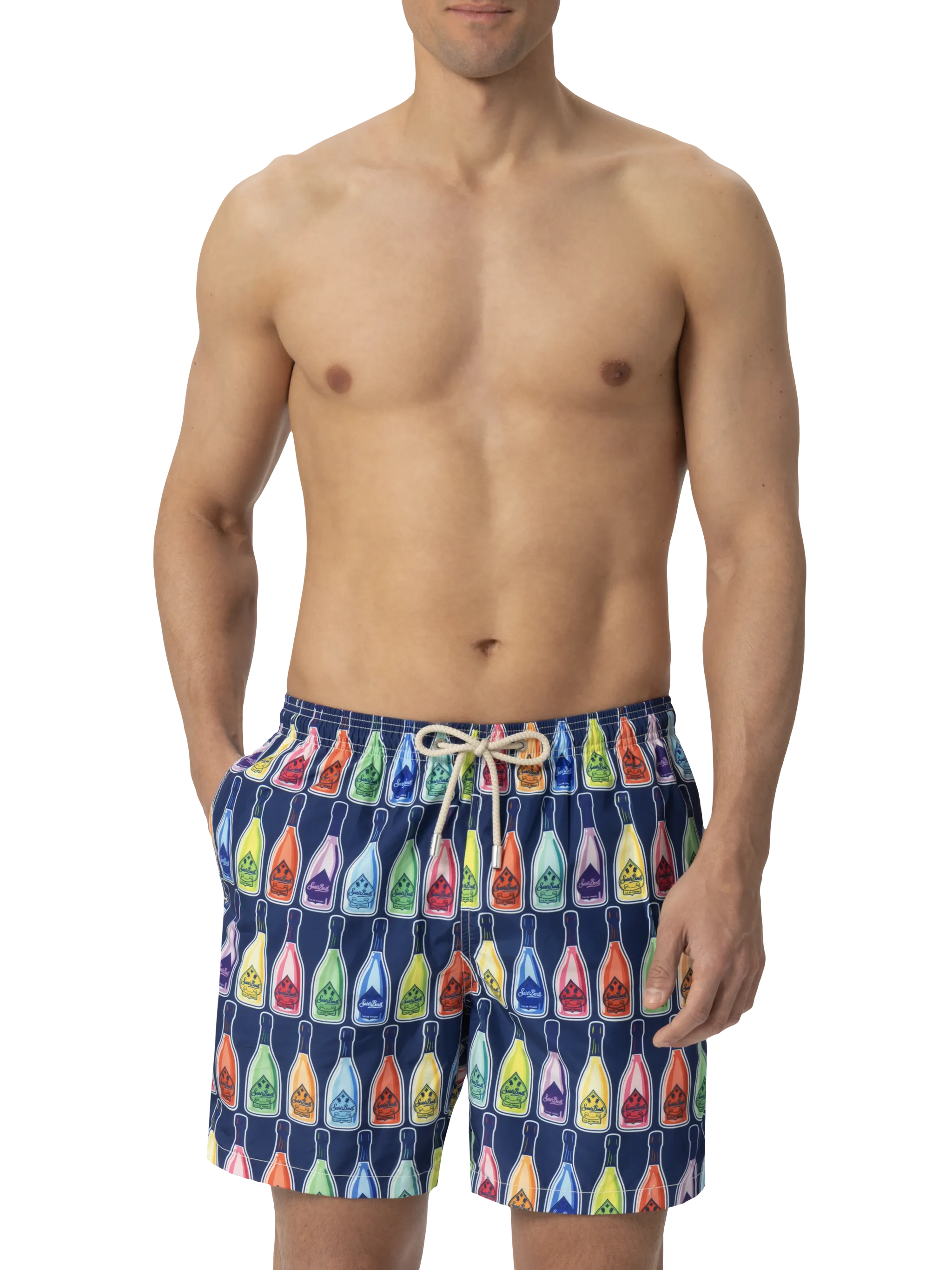 Lightweight fabric swim-shorts Lighting with bottles print - Image 3