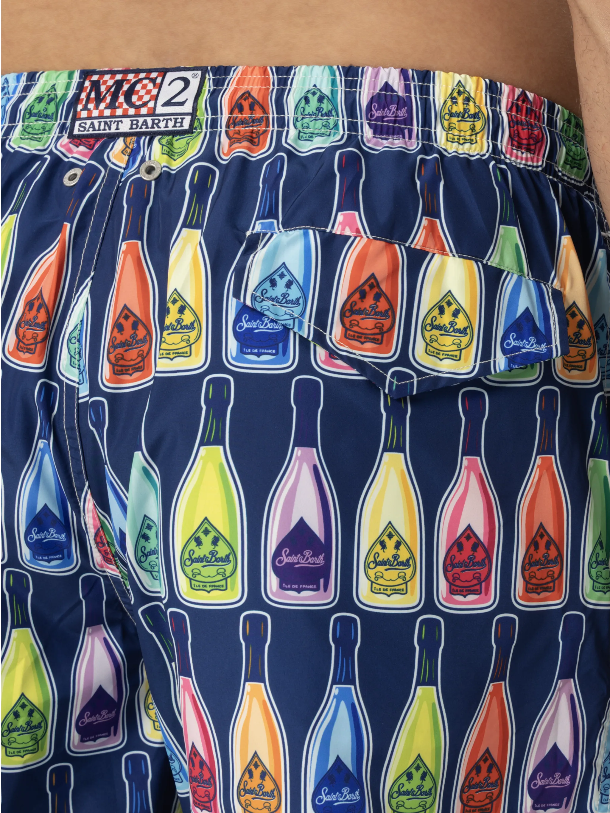 Lightweight fabric swim-shorts Lighting with bottles print - Image 6
