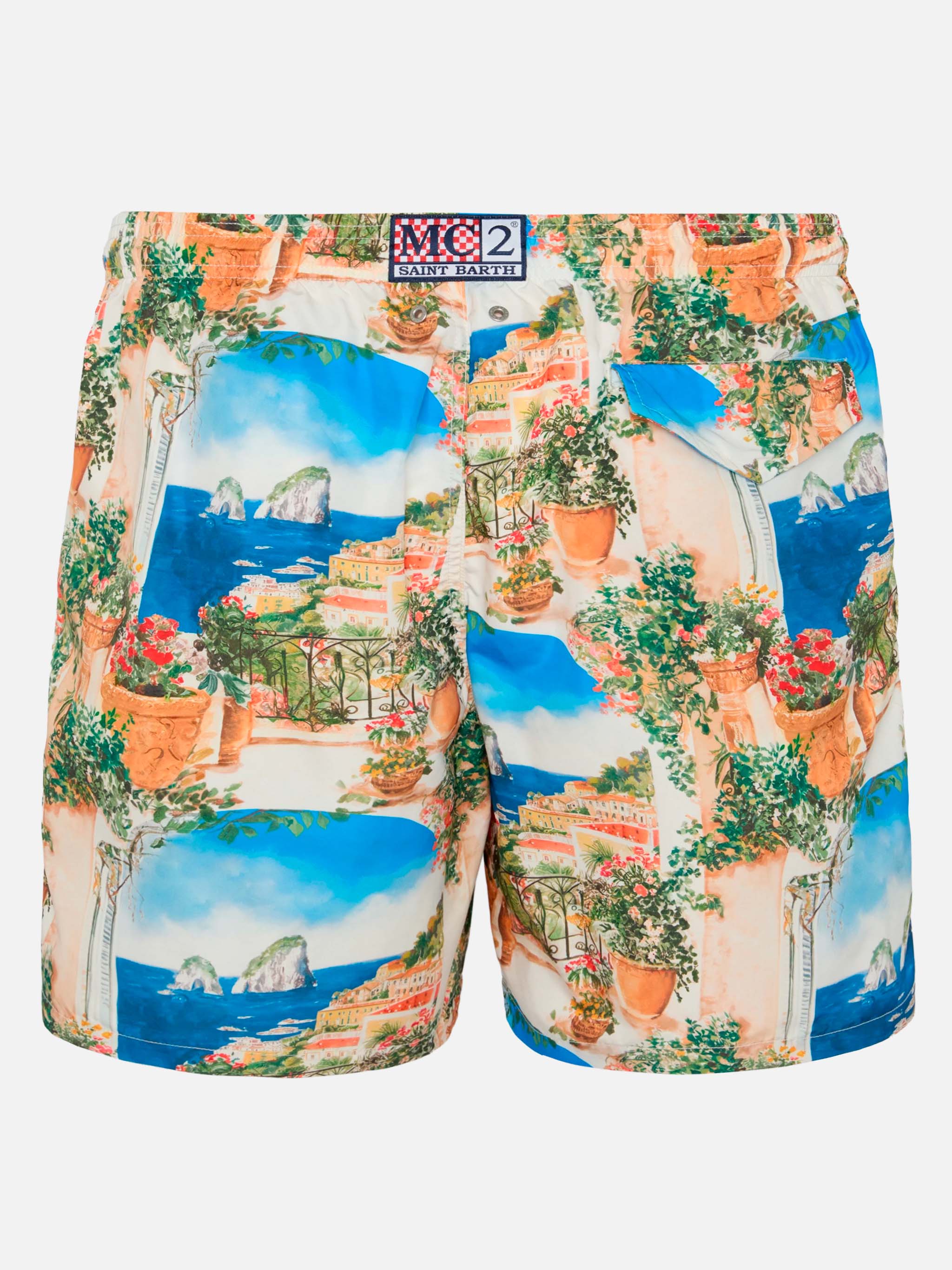 Lightweight fabric swim-shorts Lighting with Capri view print | AI CO-CREATED DESIGN BY RICKDICK - POWERED BY RED-EYE - Image 2