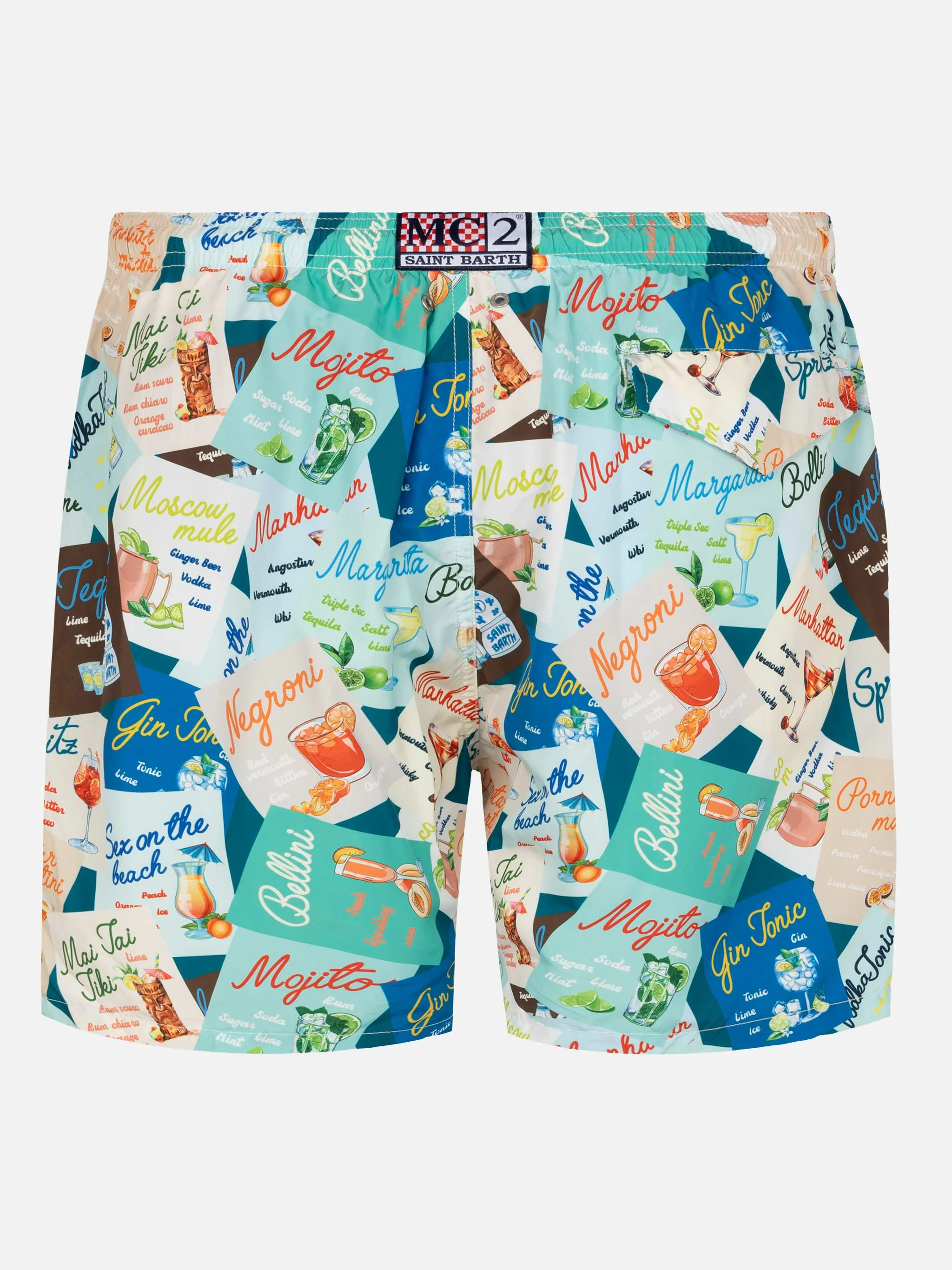 Lightweight fabric swim-shorts Lighting with cocktail print - Image 2
