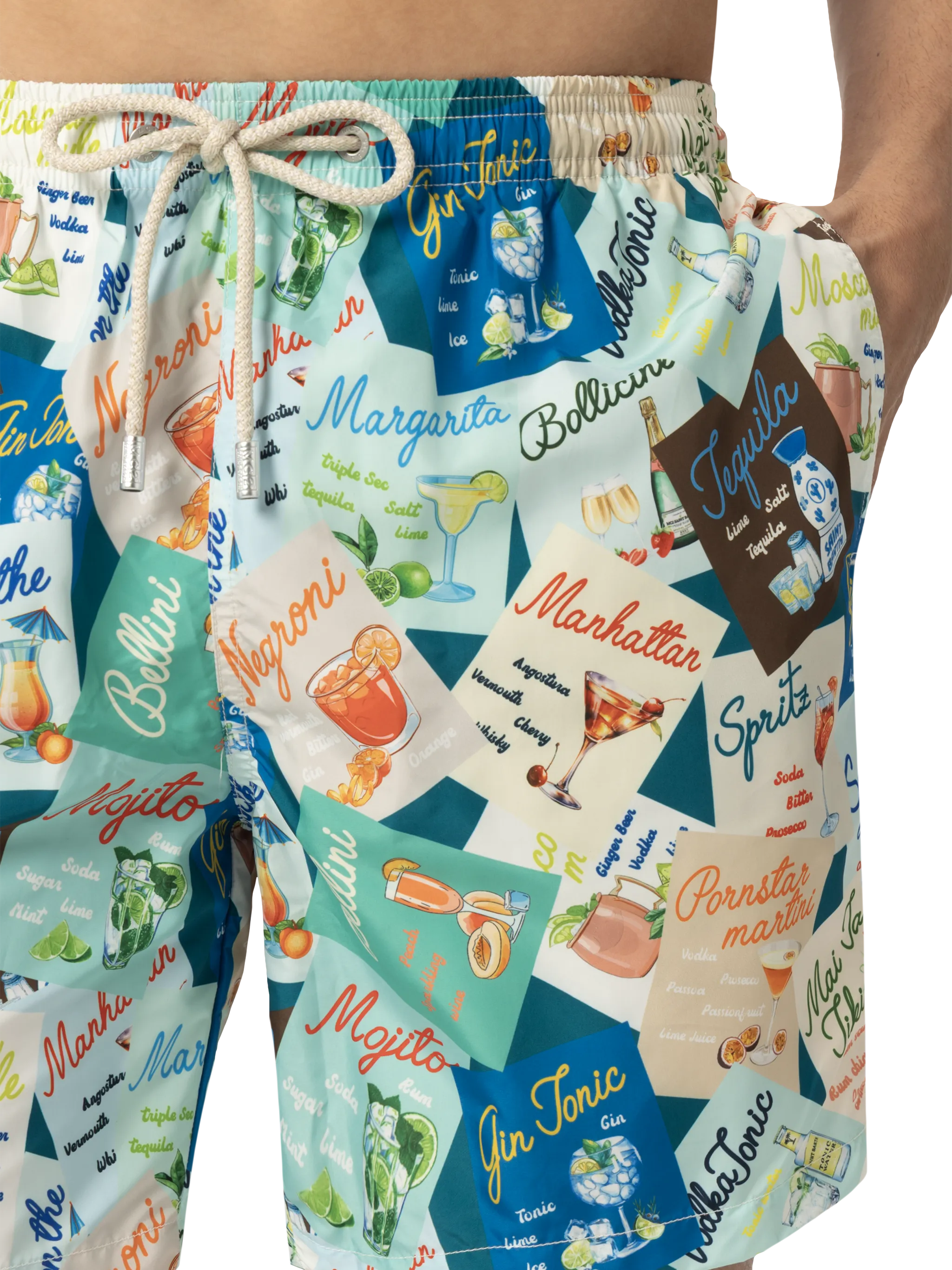 Lightweight fabric swim-shorts Lighting with cocktail print - Image 5