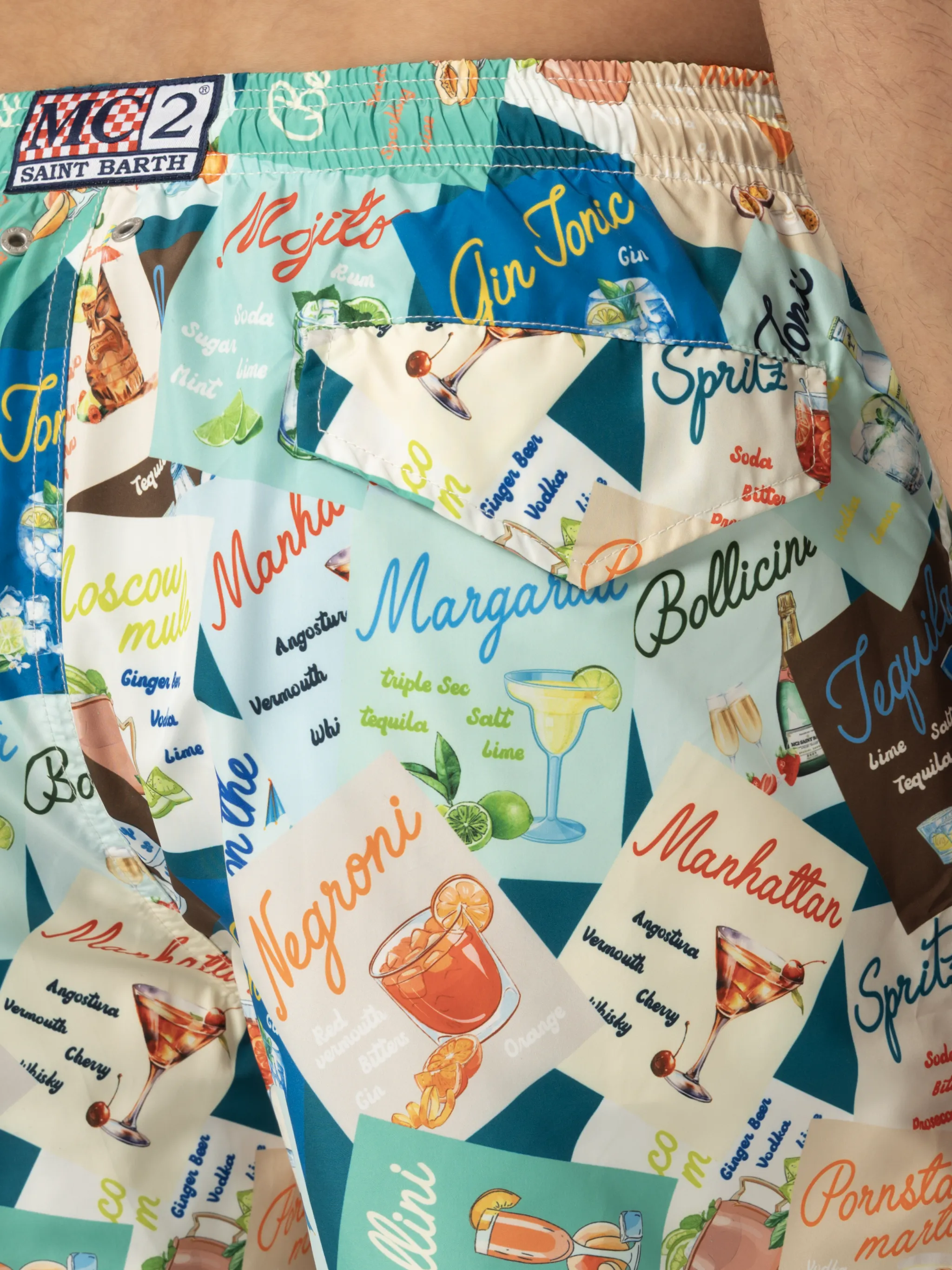 Lightweight fabric swim-shorts Lighting with cocktail print - Image 6