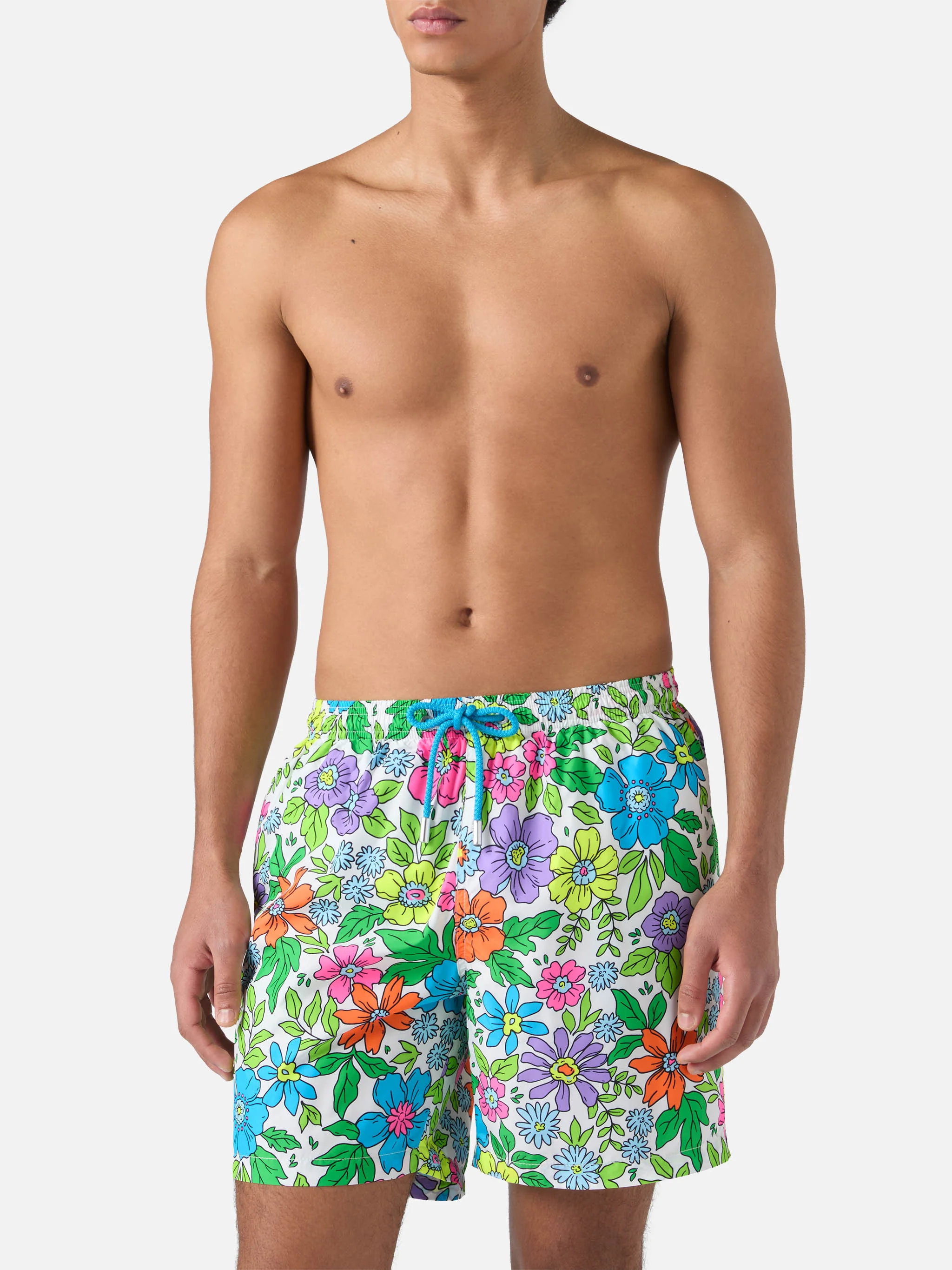 Lightweight fabric swim shorts Lighting with floral print - Image 3