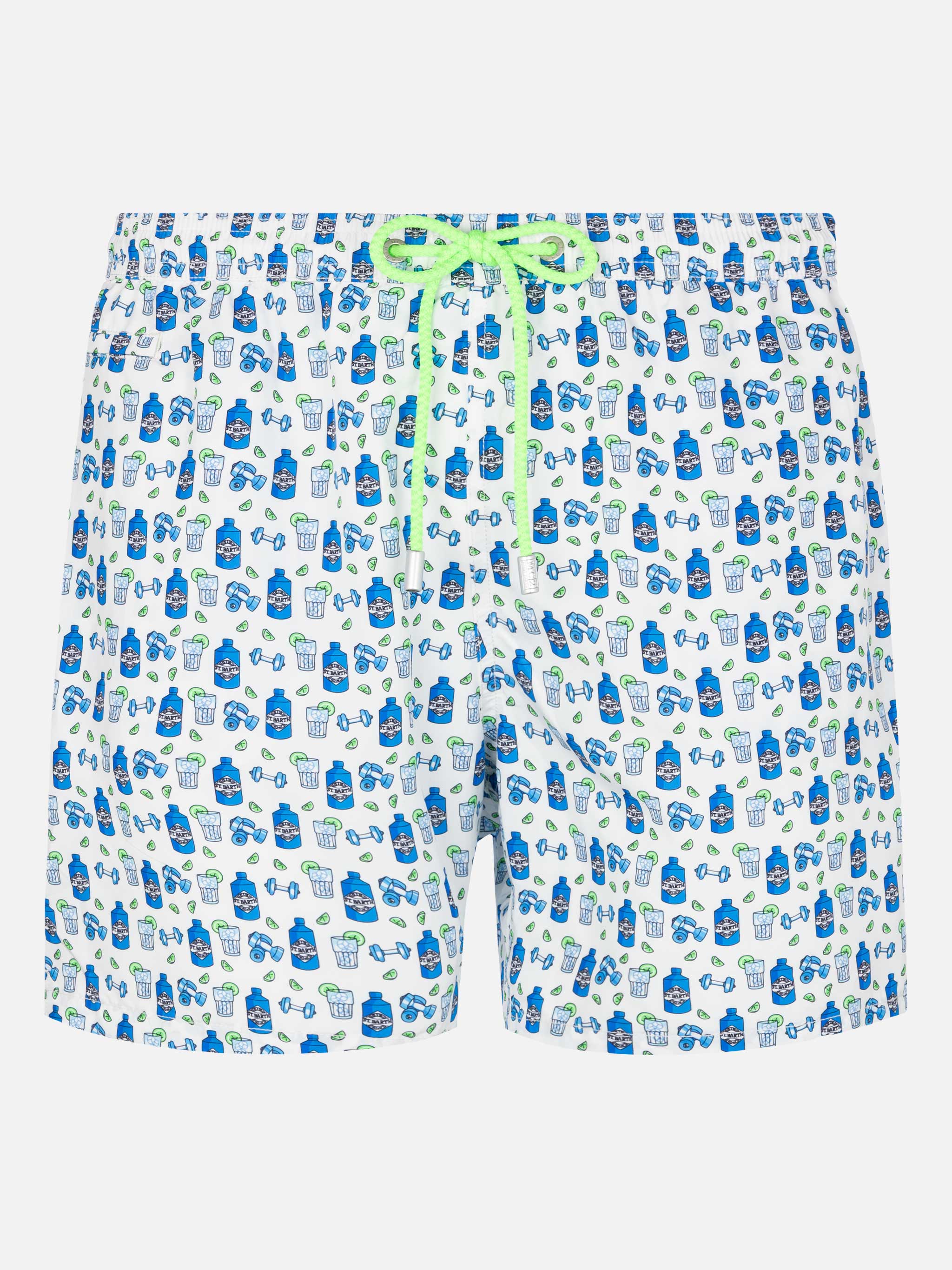 Lightweight fabric swim shorts Lighting with gin gym print