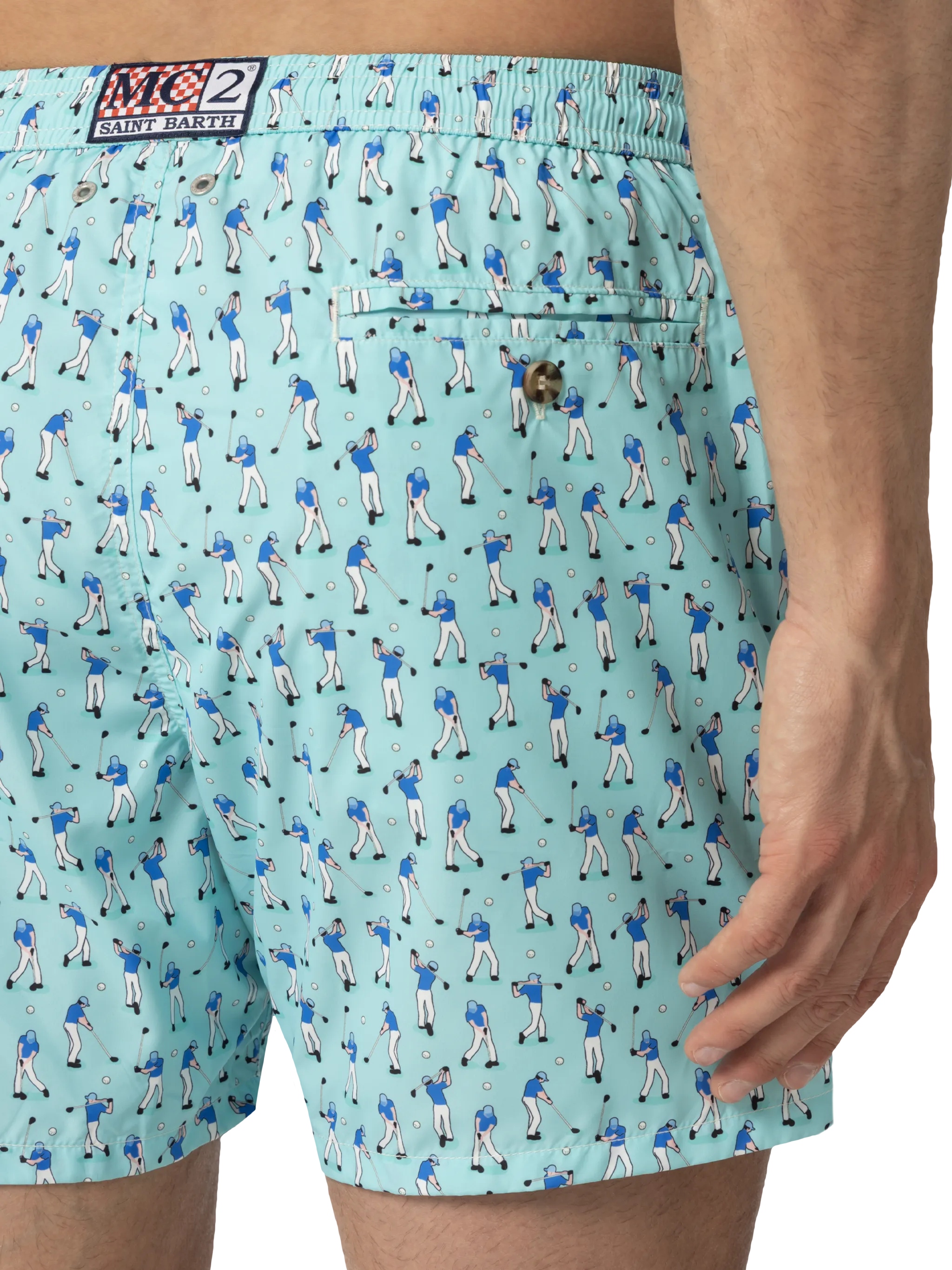 Lightweight fabric swim shorts Lighting with golf players print - Image 6