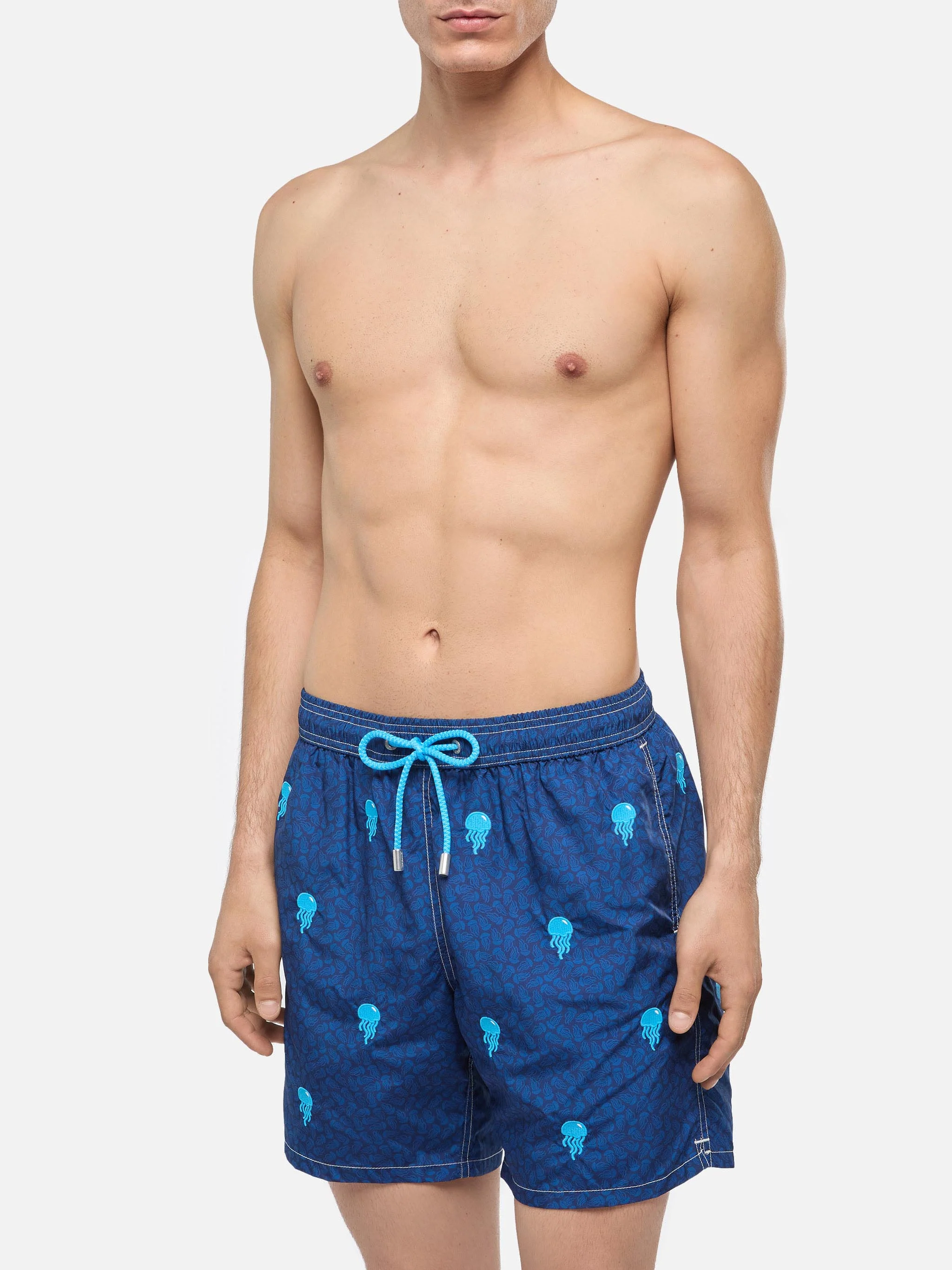 Lightweight fabric swim-shorts Lighting with jelly fish embroidery - Image 3