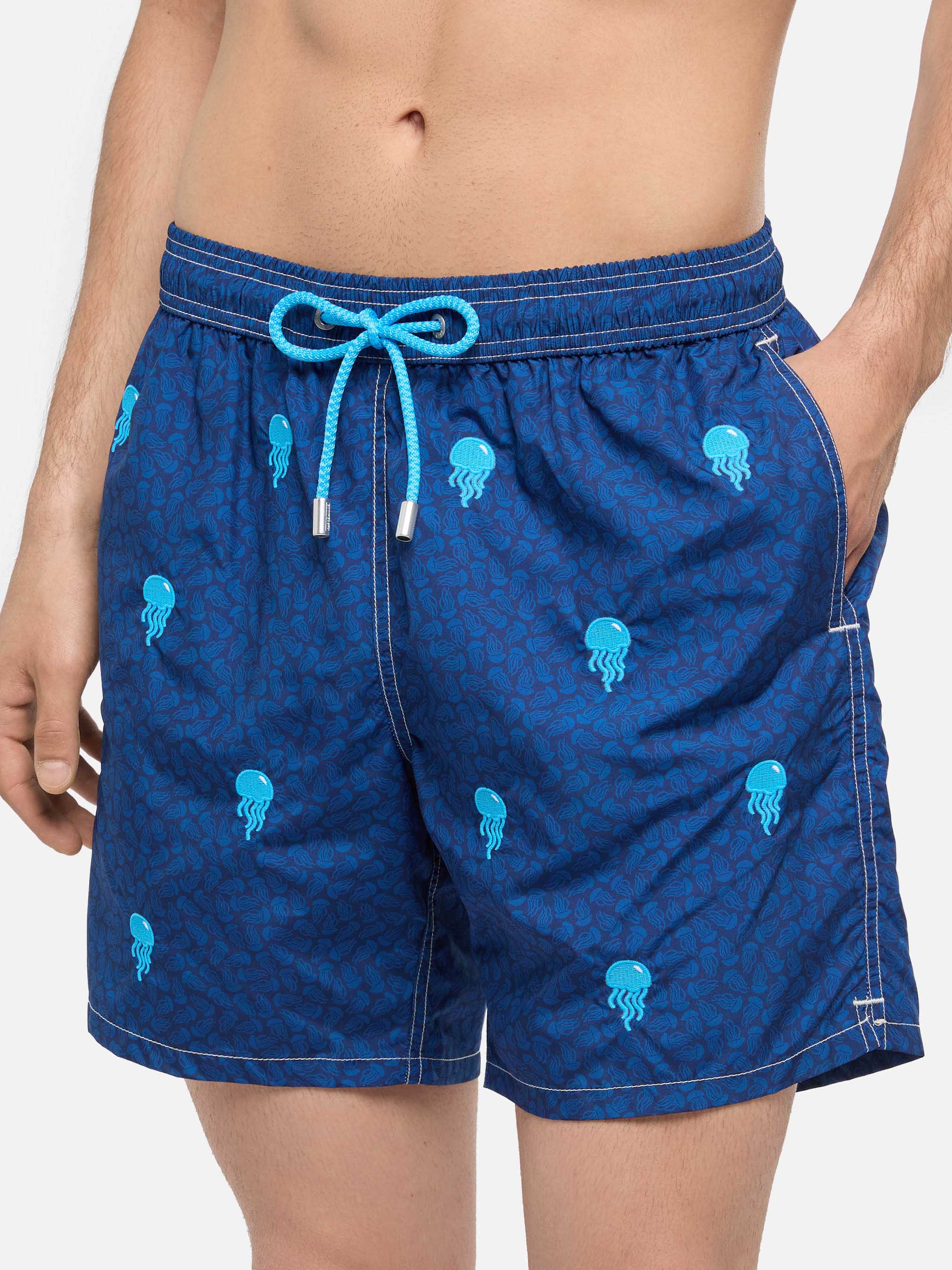 Lightweight fabric swim-shorts Lighting with jelly fish embroidery - Image 4
