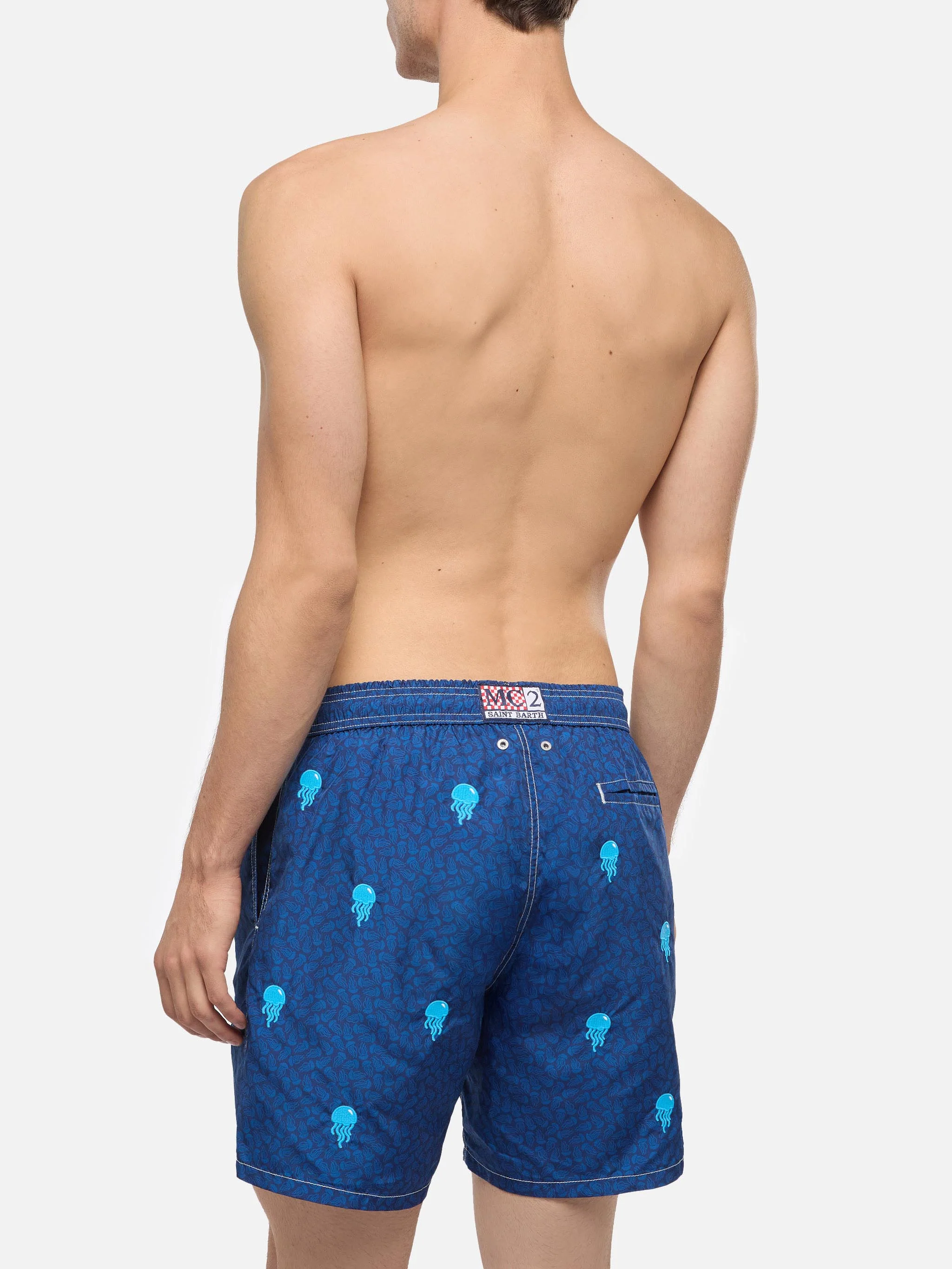 Lightweight fabric swim-shorts Lighting with jelly fish embroidery - Image 5