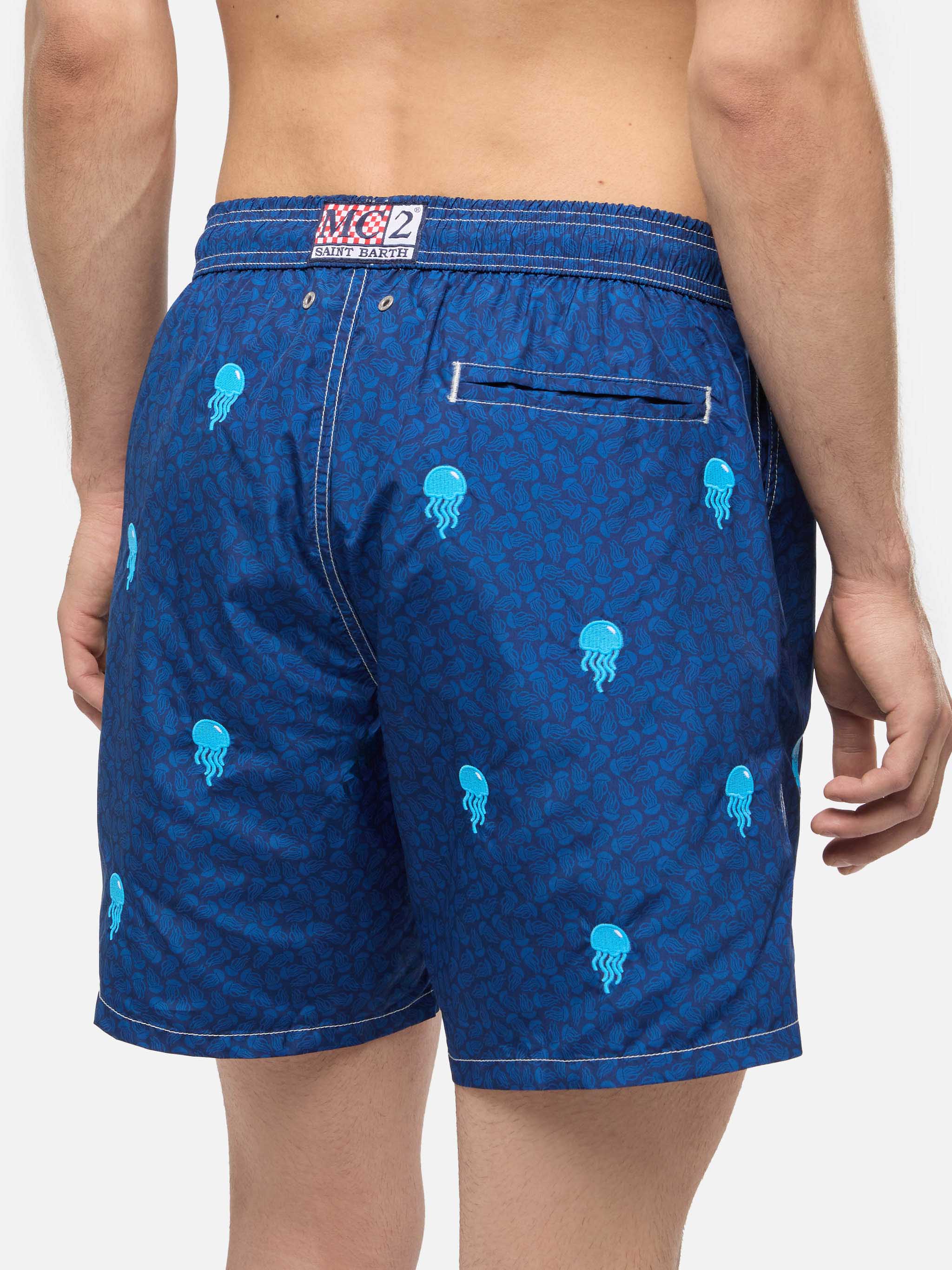 Lightweight fabric swim-shorts Lighting with jelly fish embroidery - Image 6