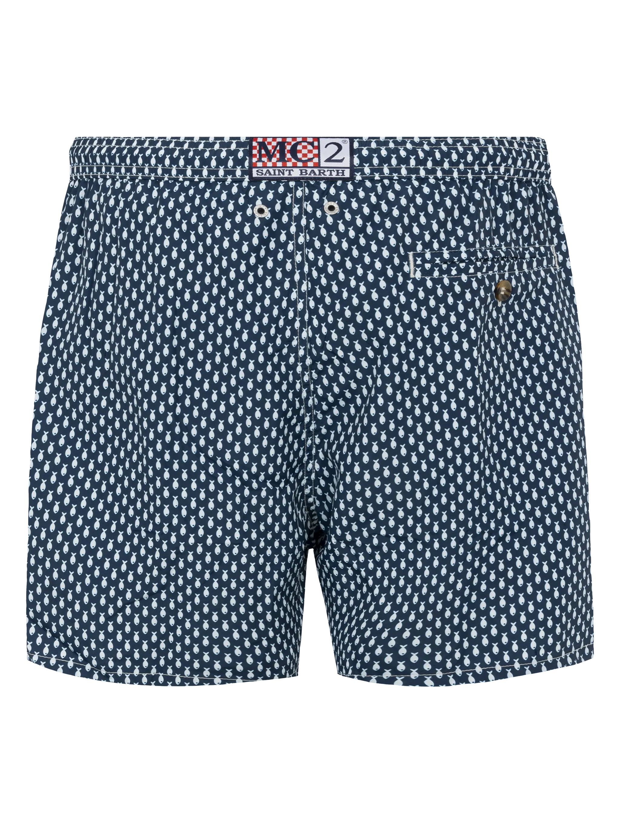 Lightweight fabric swim shorts Lighting with micro fish print - Image 2