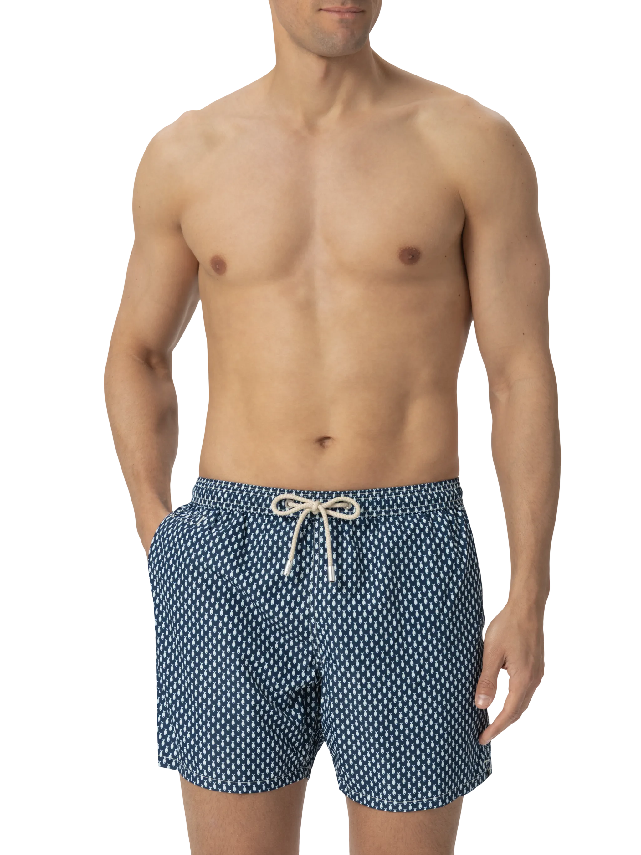 Lightweight fabric swim shorts Lighting with micro fish print - Image 3