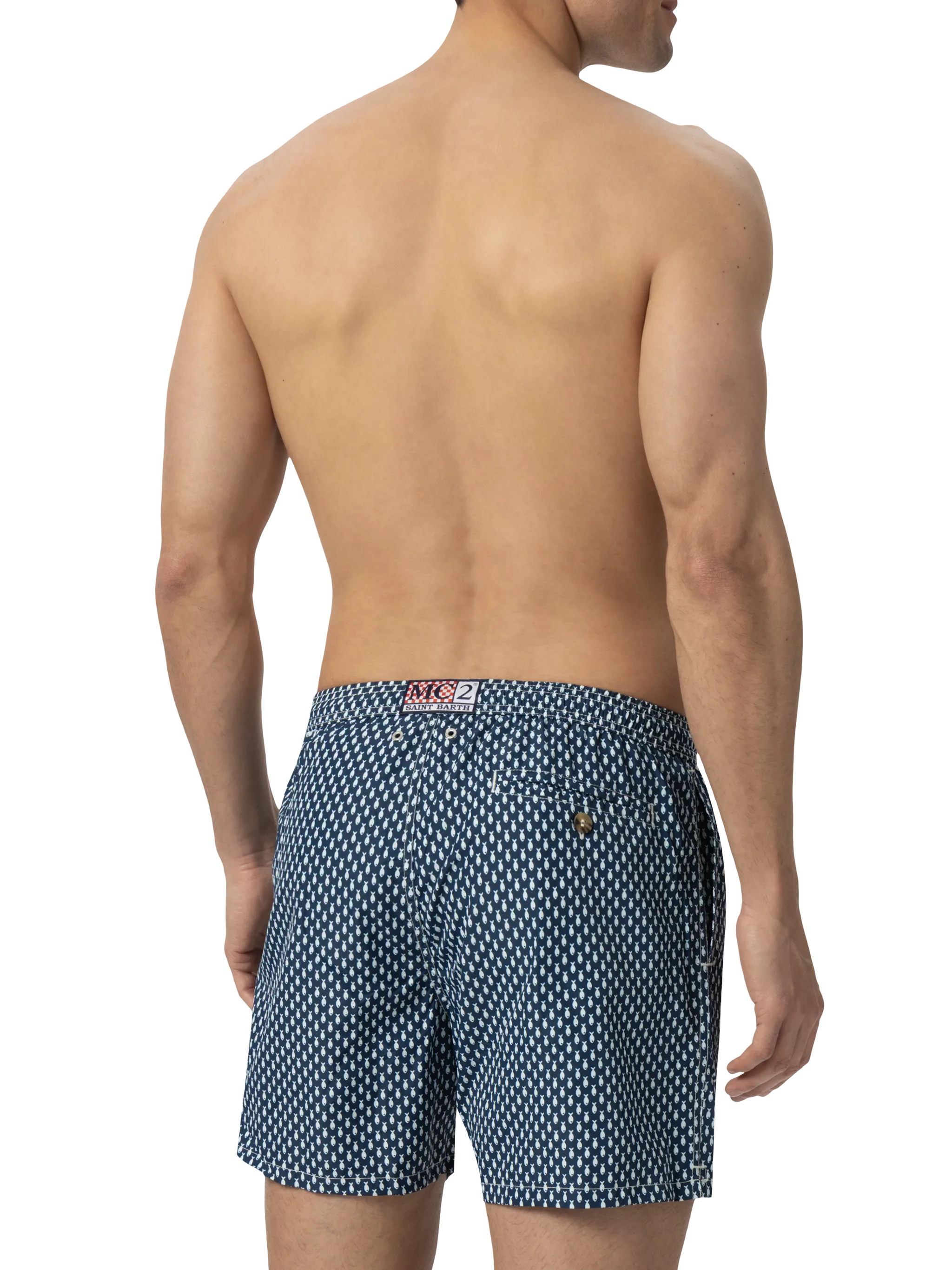 Lightweight fabric swim shorts Lighting with micro fish print - Image 4
