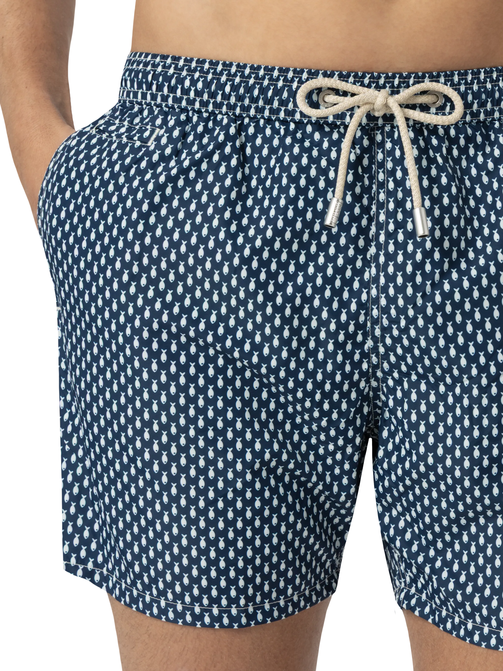 Lightweight fabric swim shorts Lighting with micro fish print - Image 5