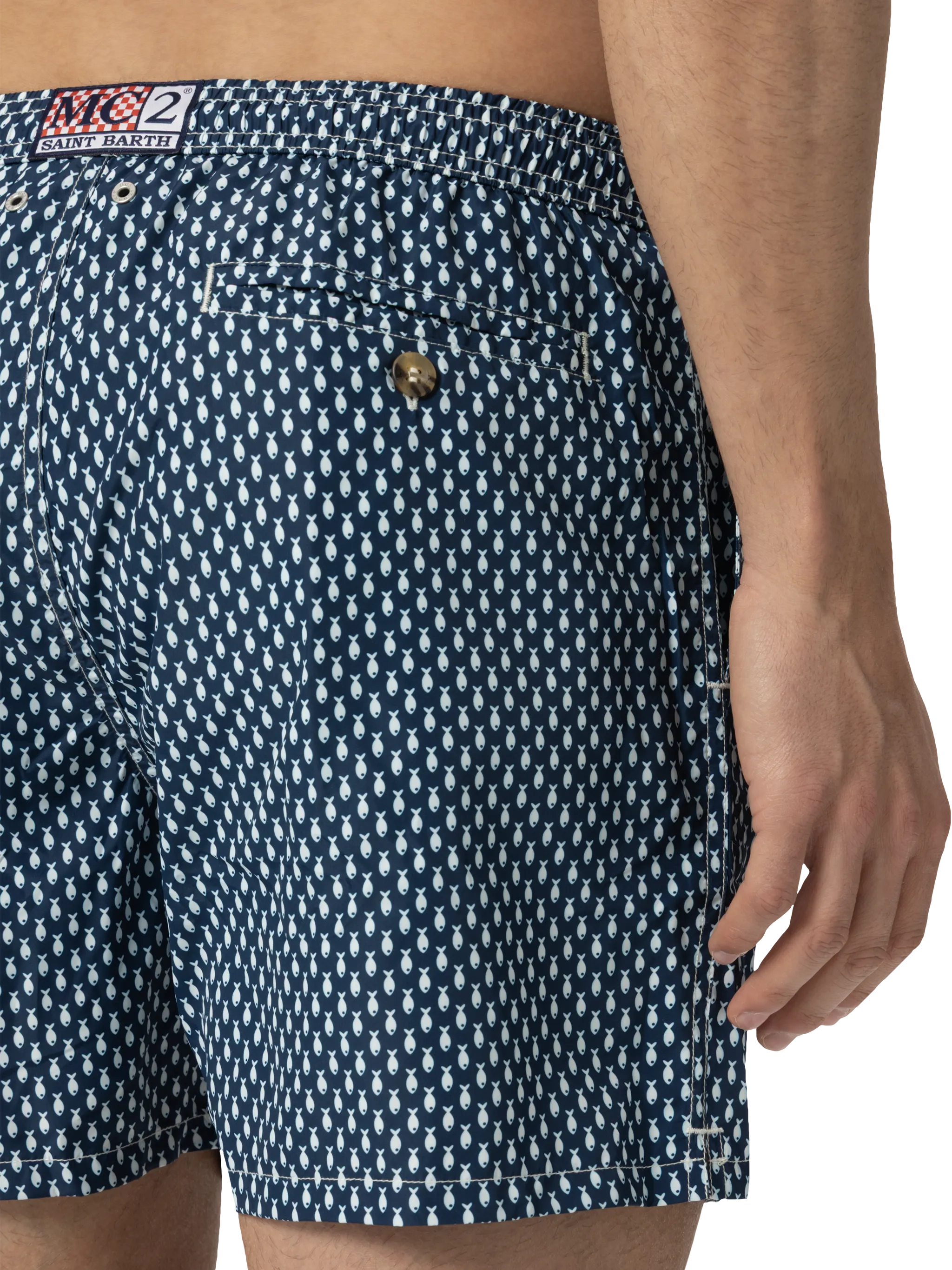 Lightweight fabric swim shorts Lighting with micro fish print - Image 6