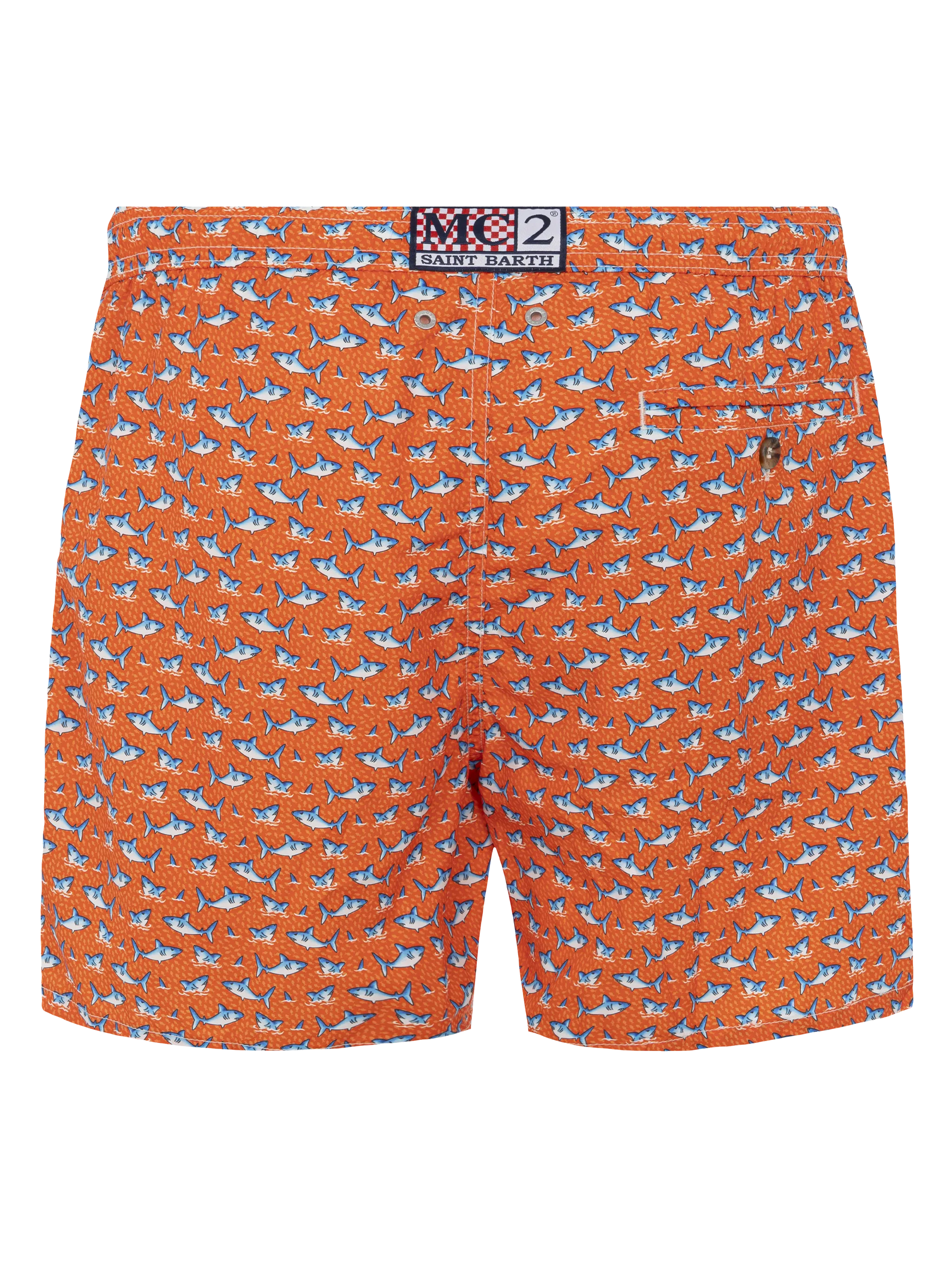 Lightweight fabric swim shorts Lighting with micro shark print - Image 2