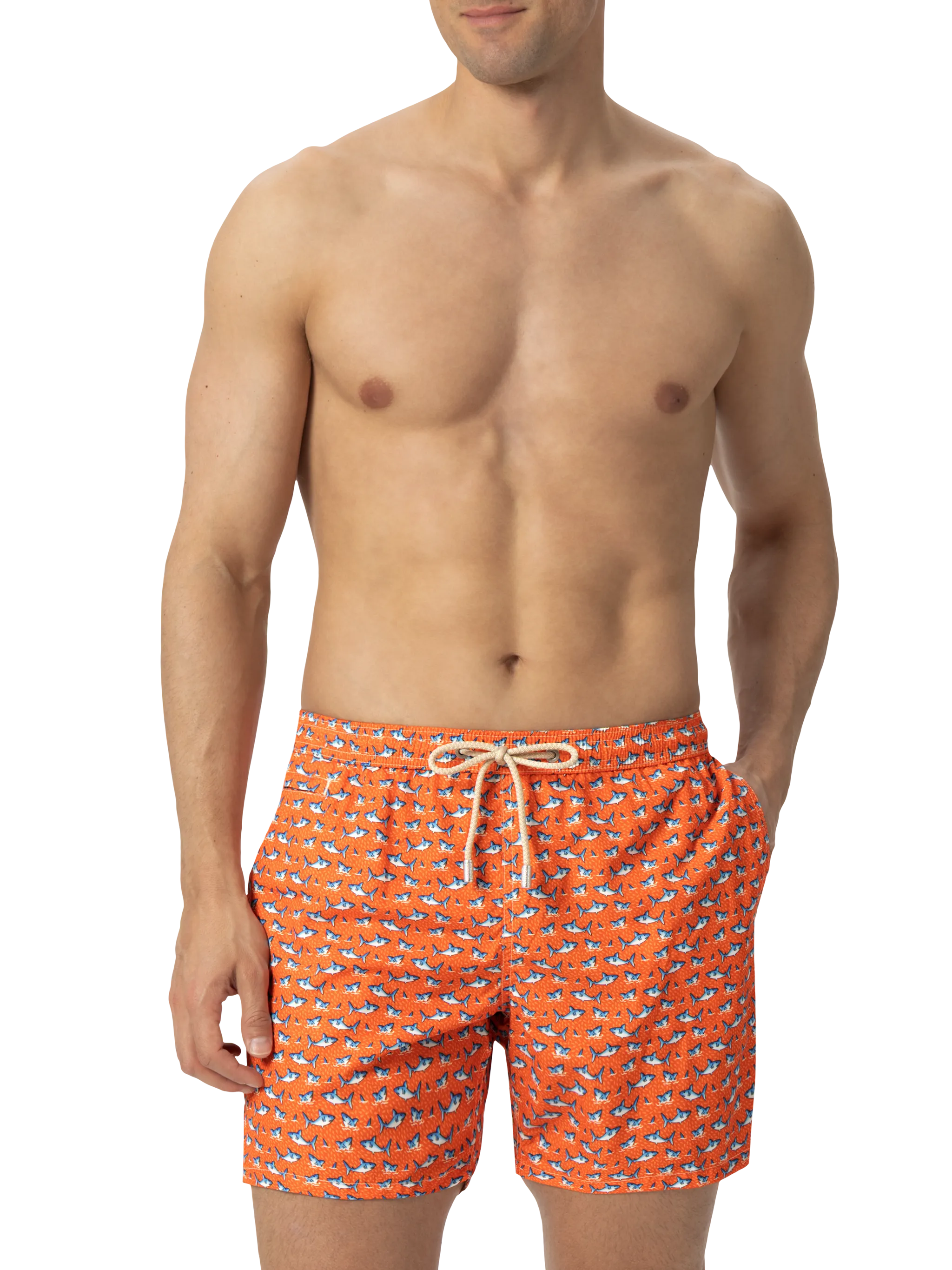 Lightweight fabric swim shorts Lighting with micro shark print - Image 3