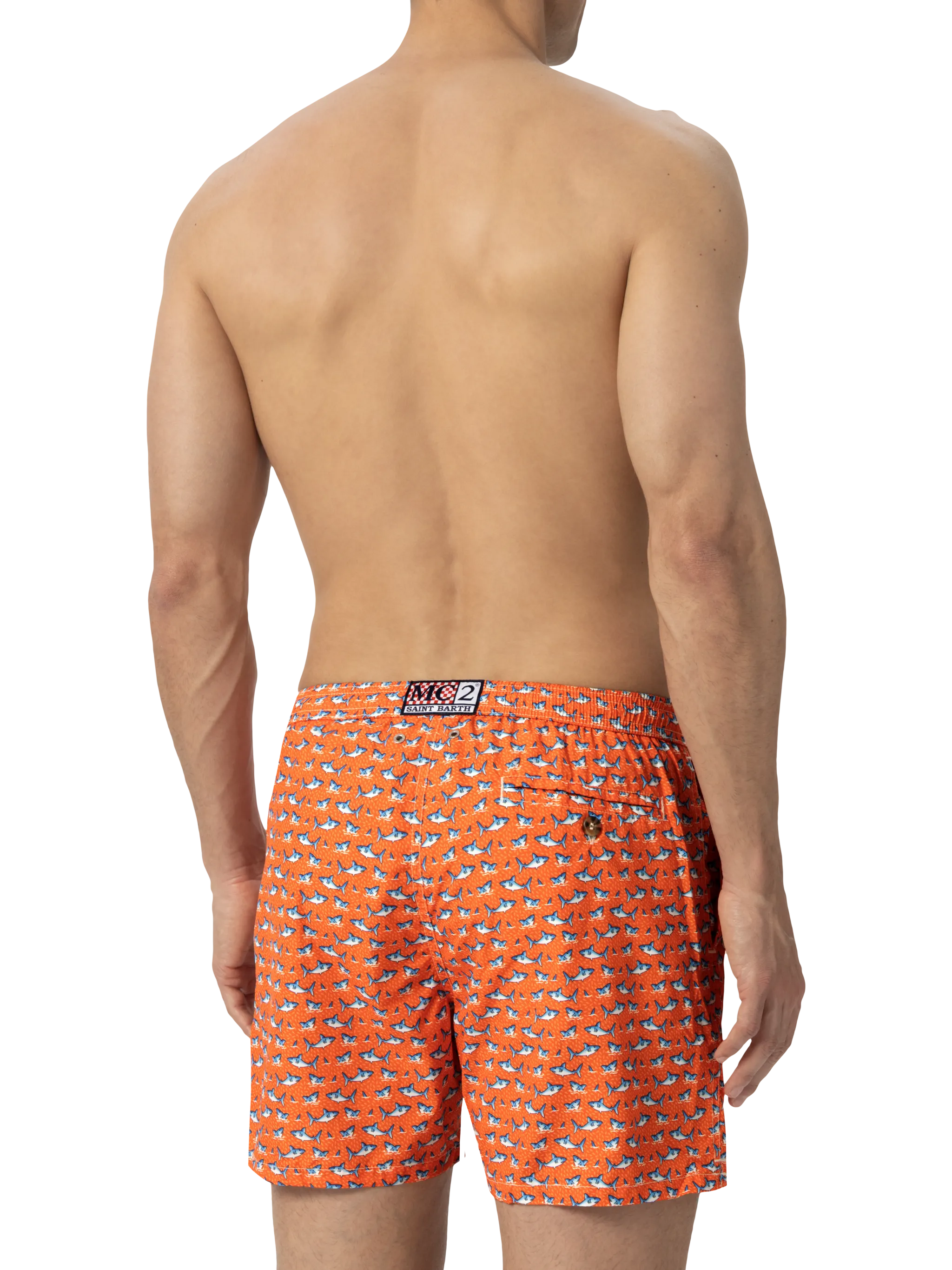 Lightweight fabric swim shorts Lighting with micro shark print - Image 4