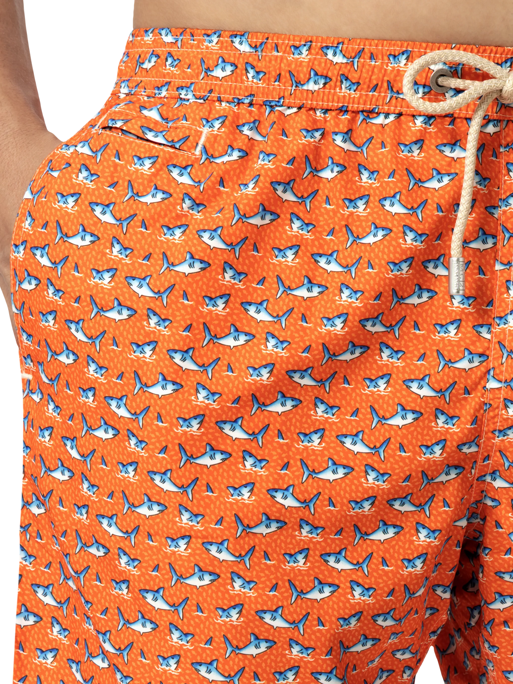 Lightweight fabric swim shorts Lighting with micro shark print - Image 5