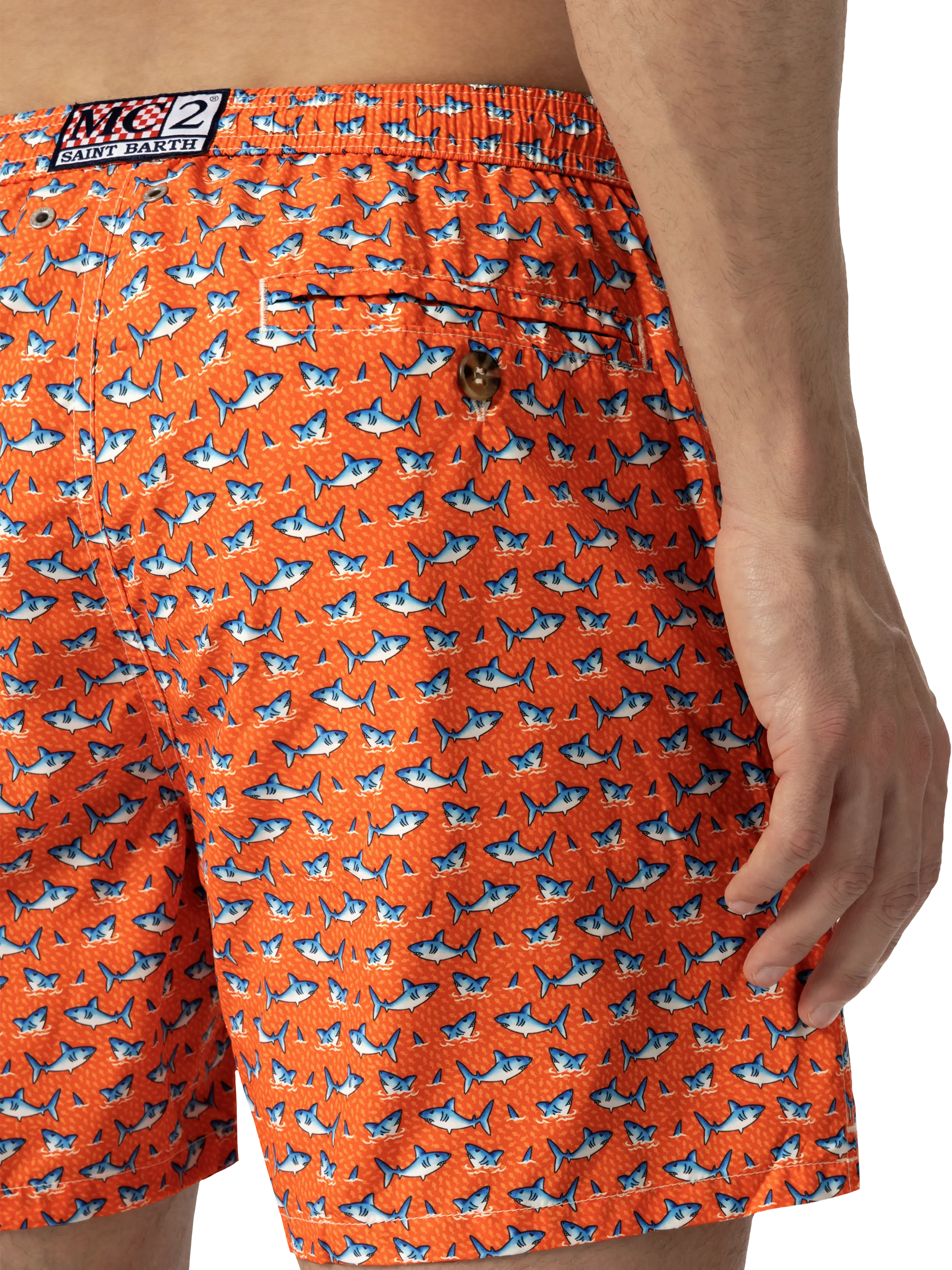 Lightweight fabric swim shorts Lighting with micro shark print - Image 6