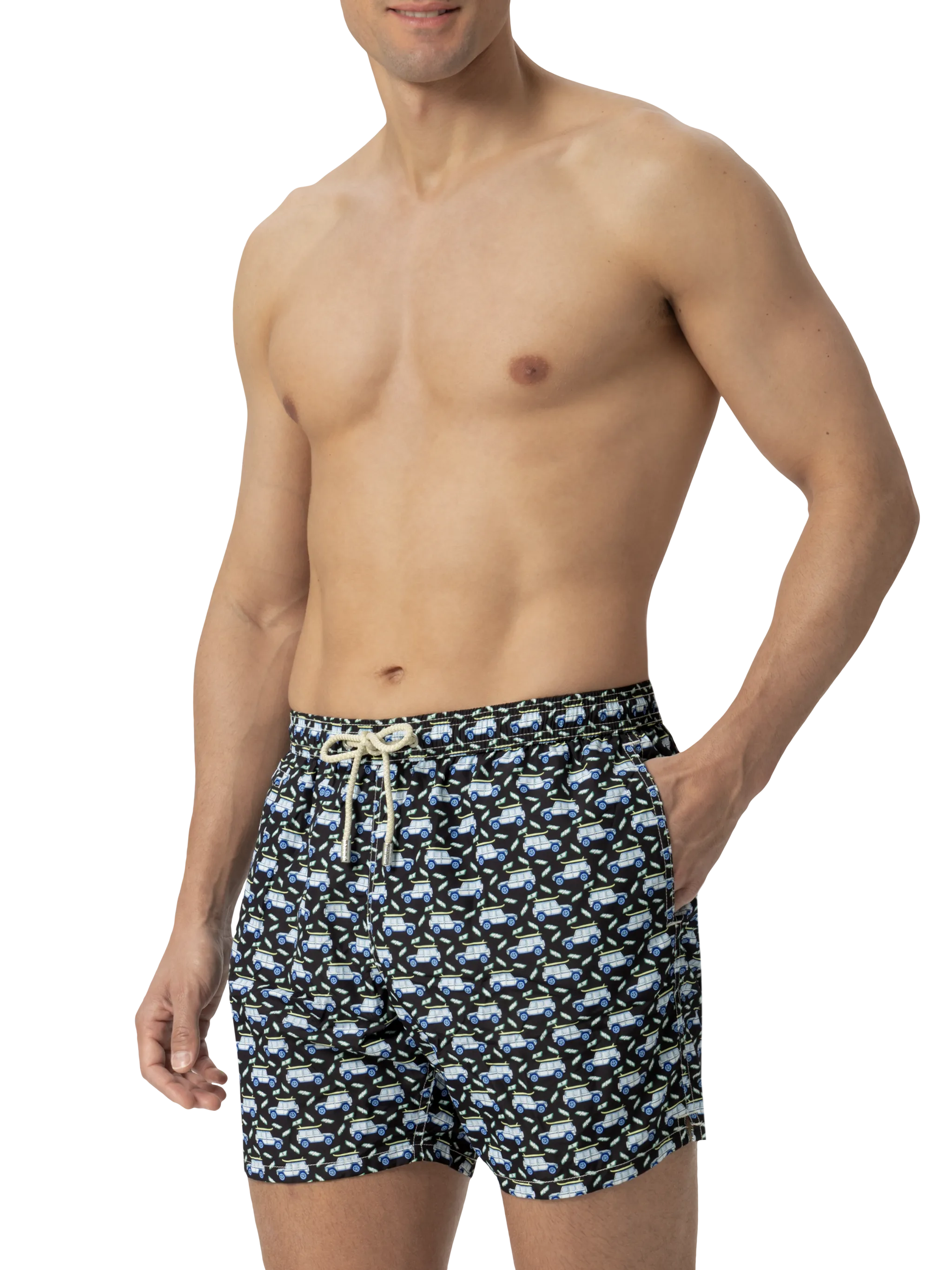 Lightweight fabric swim shorts Lighting with off-road car print - Image 3