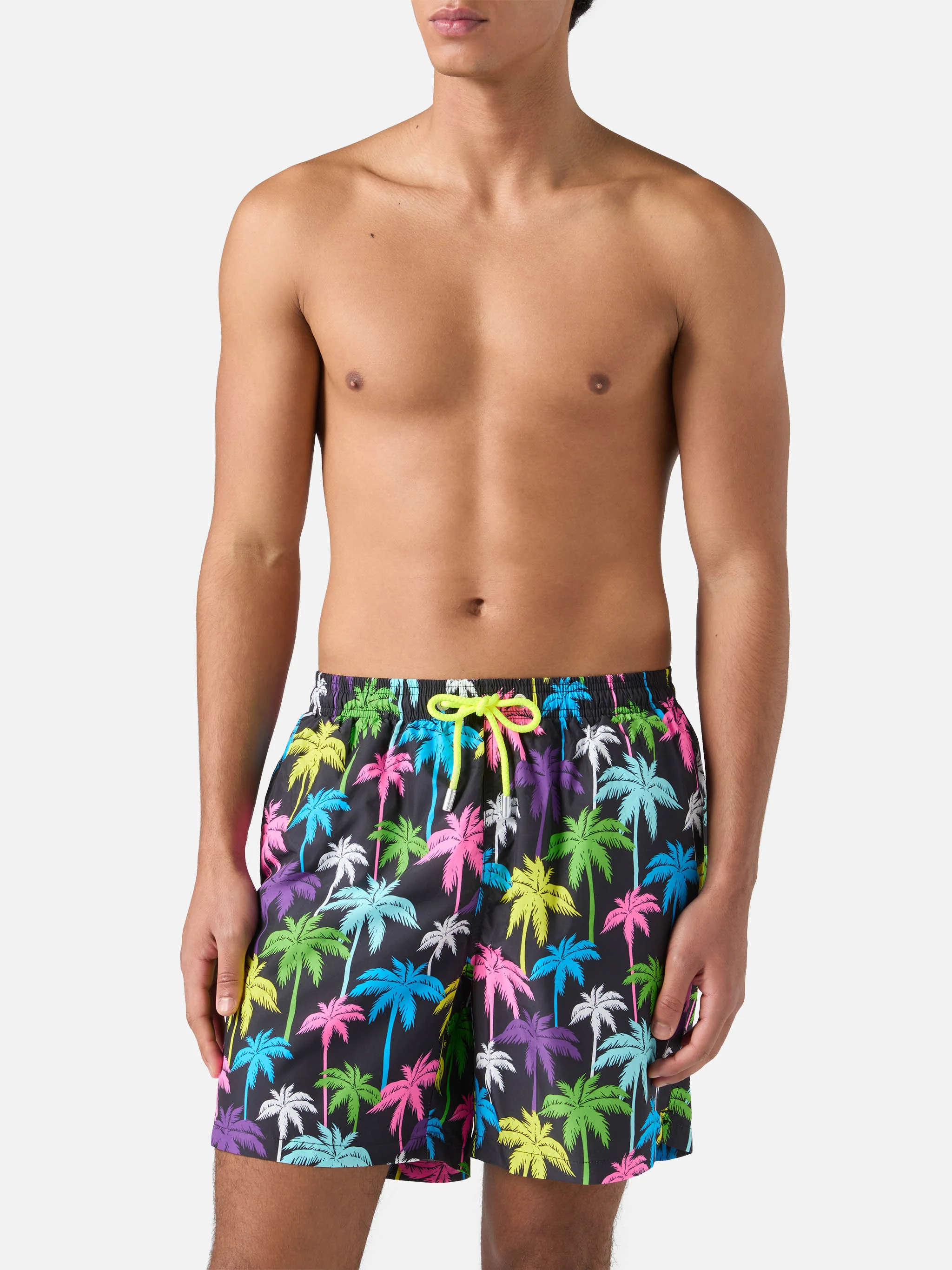 Lightweight fabric swim shorts Lighting with palm print - Image 3