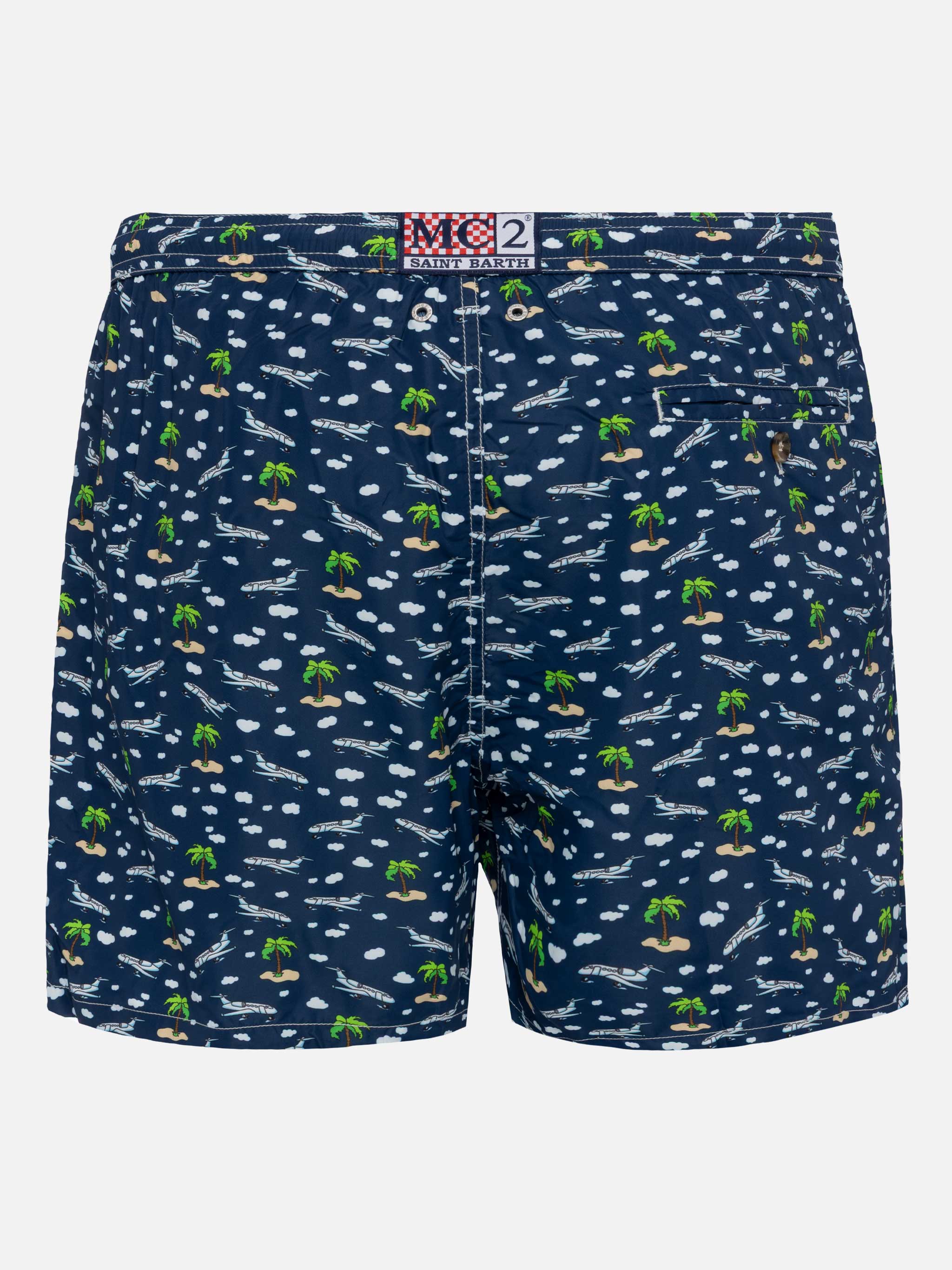 Lightweight fabric swim shorts Lighting with palms and planes print - Image 2