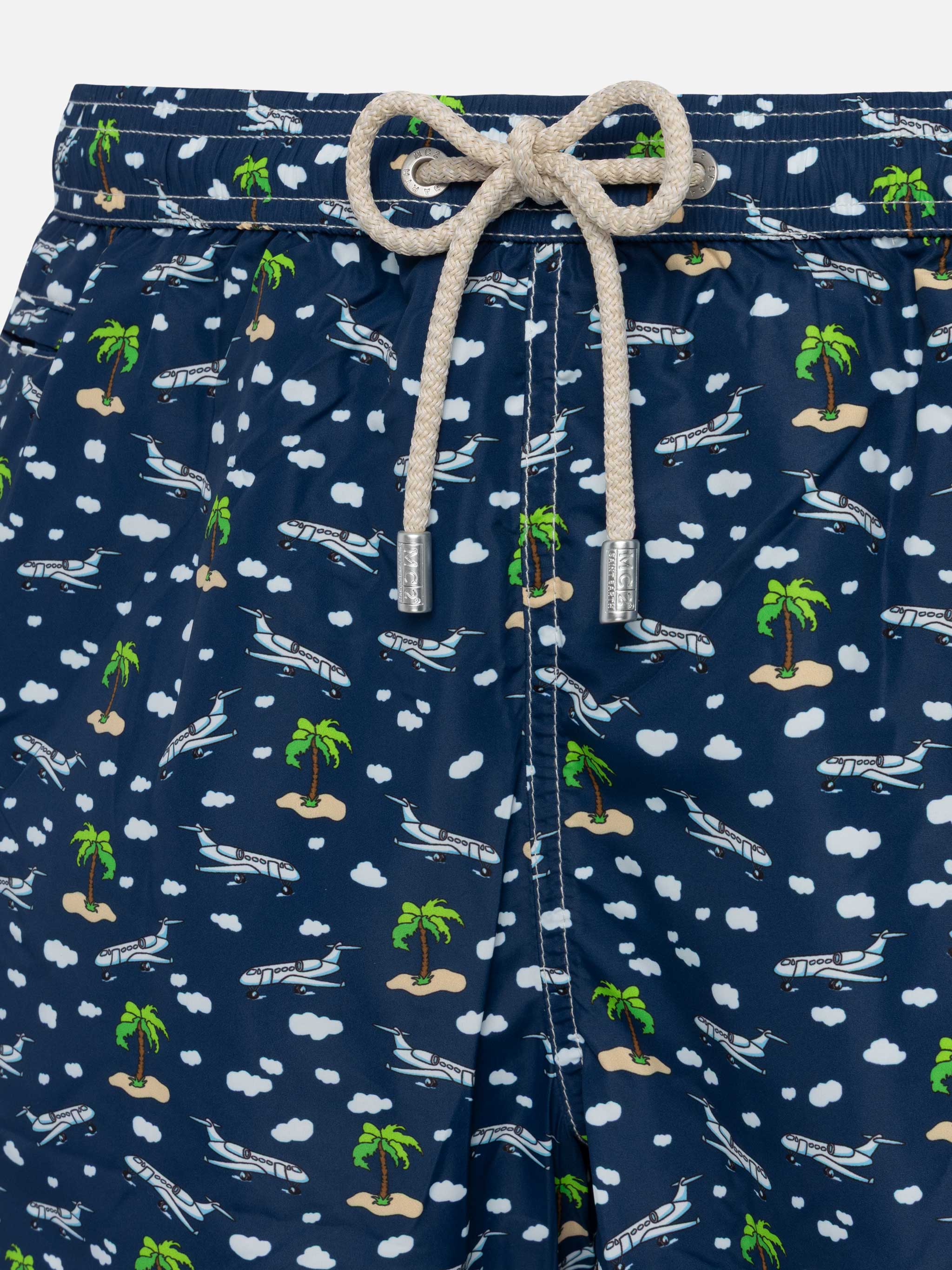 Lightweight fabric swim shorts Lighting with palms and planes print - Image 3
