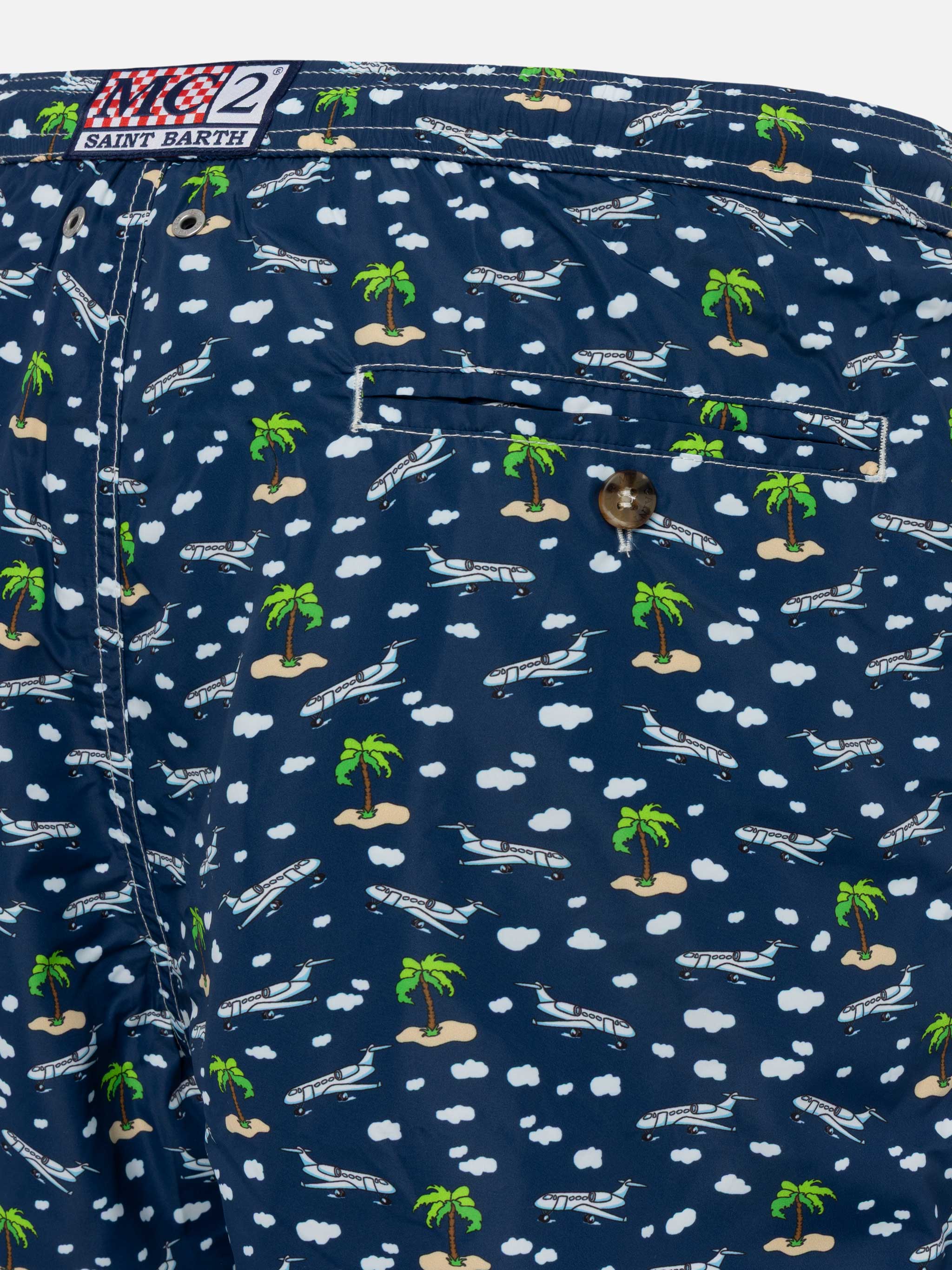 Lightweight fabric swim shorts Lighting with palms and planes print - Image 4
