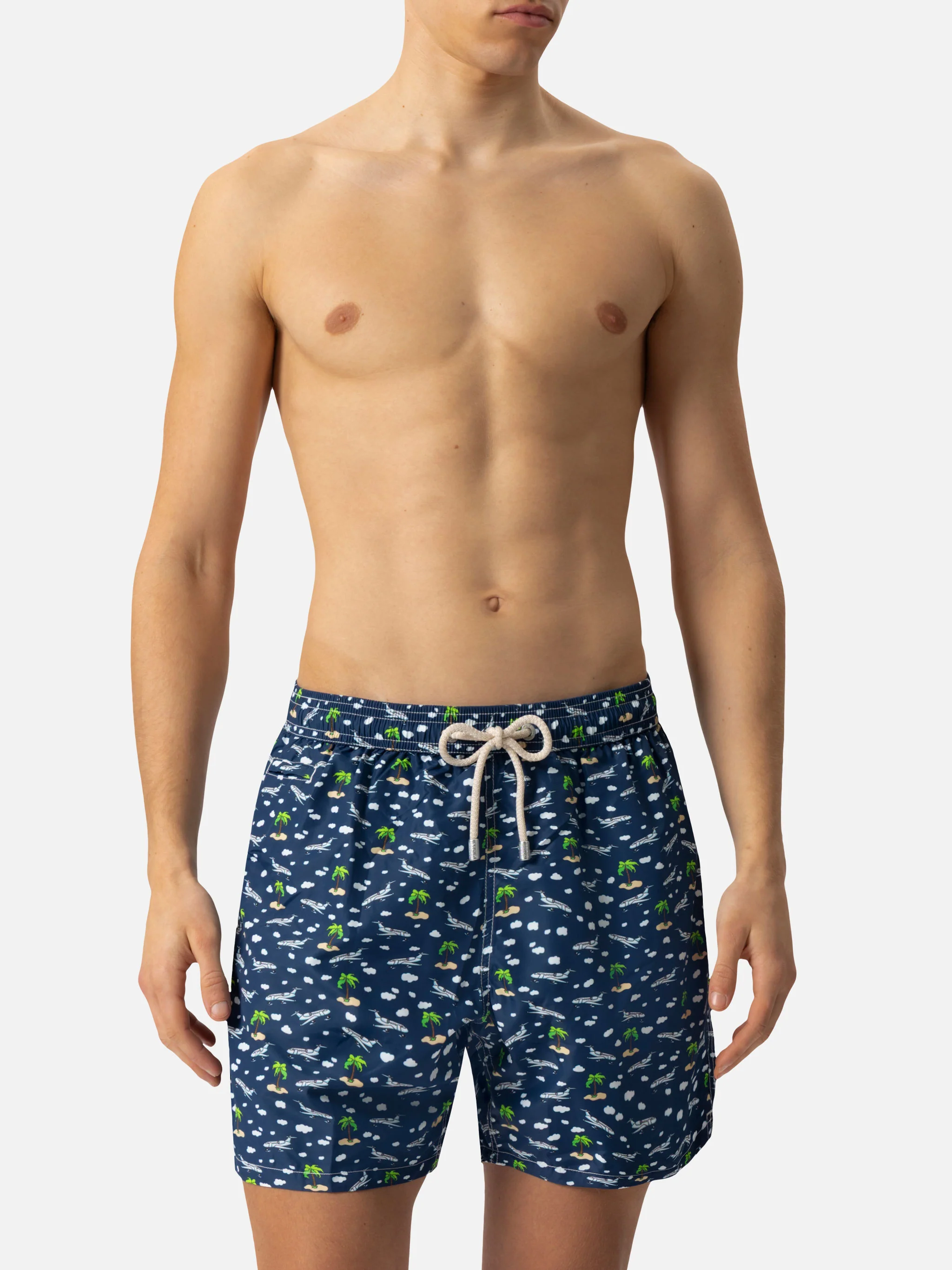 Lightweight fabric swim shorts Lighting with palms and planes print - Image 5