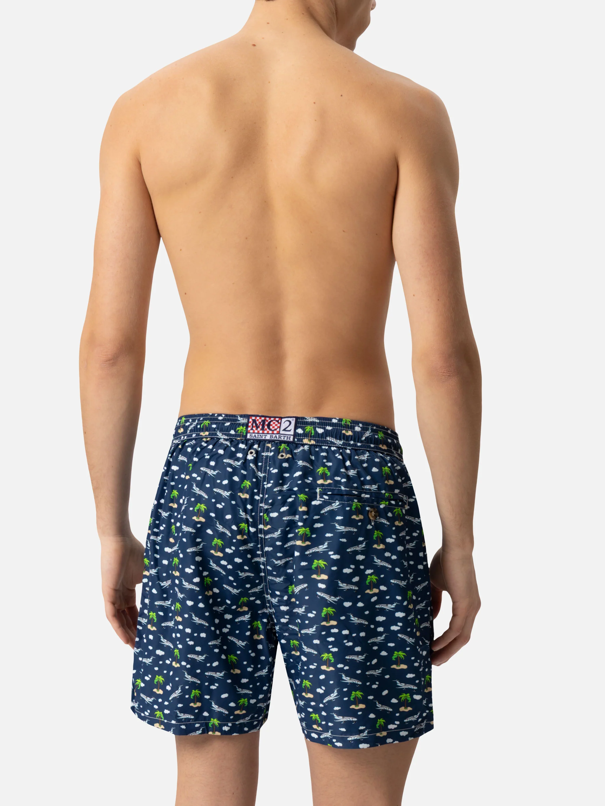 Lightweight fabric swim shorts Lighting with palms and planes print - Image 6