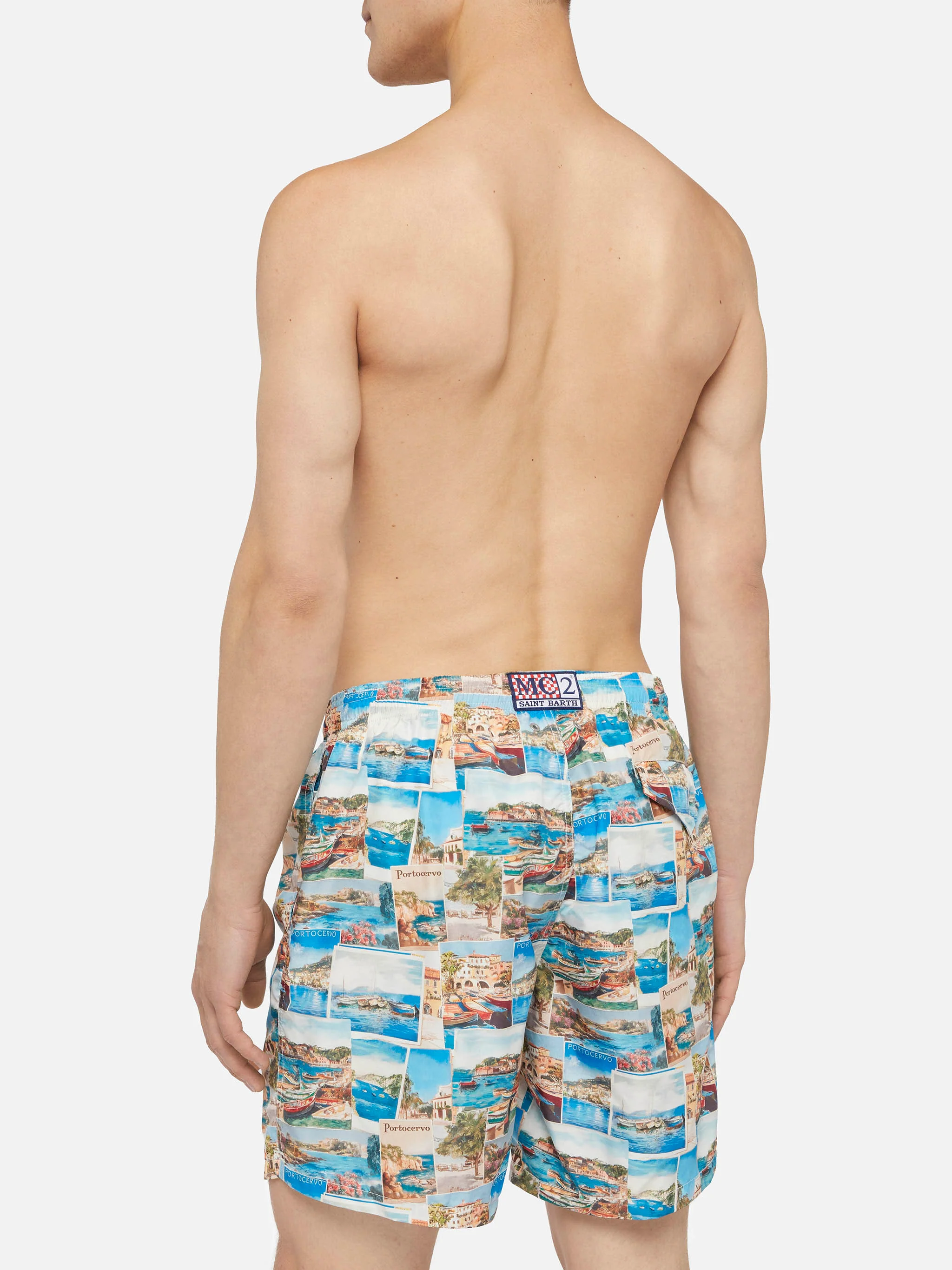 Lightweight fabric swim-shorts Lighting with Porto Cervo postcards print | AI CO-CREATED DESIGN BY RICKDICK - POWERED BY RED-EYE - Image 5