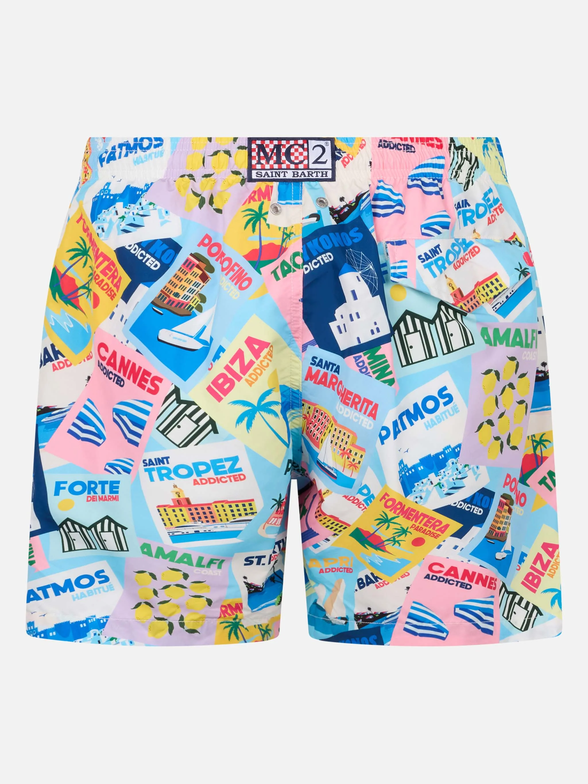 Lightweight fabric swim shorts Lighting with postcards print - Image 2