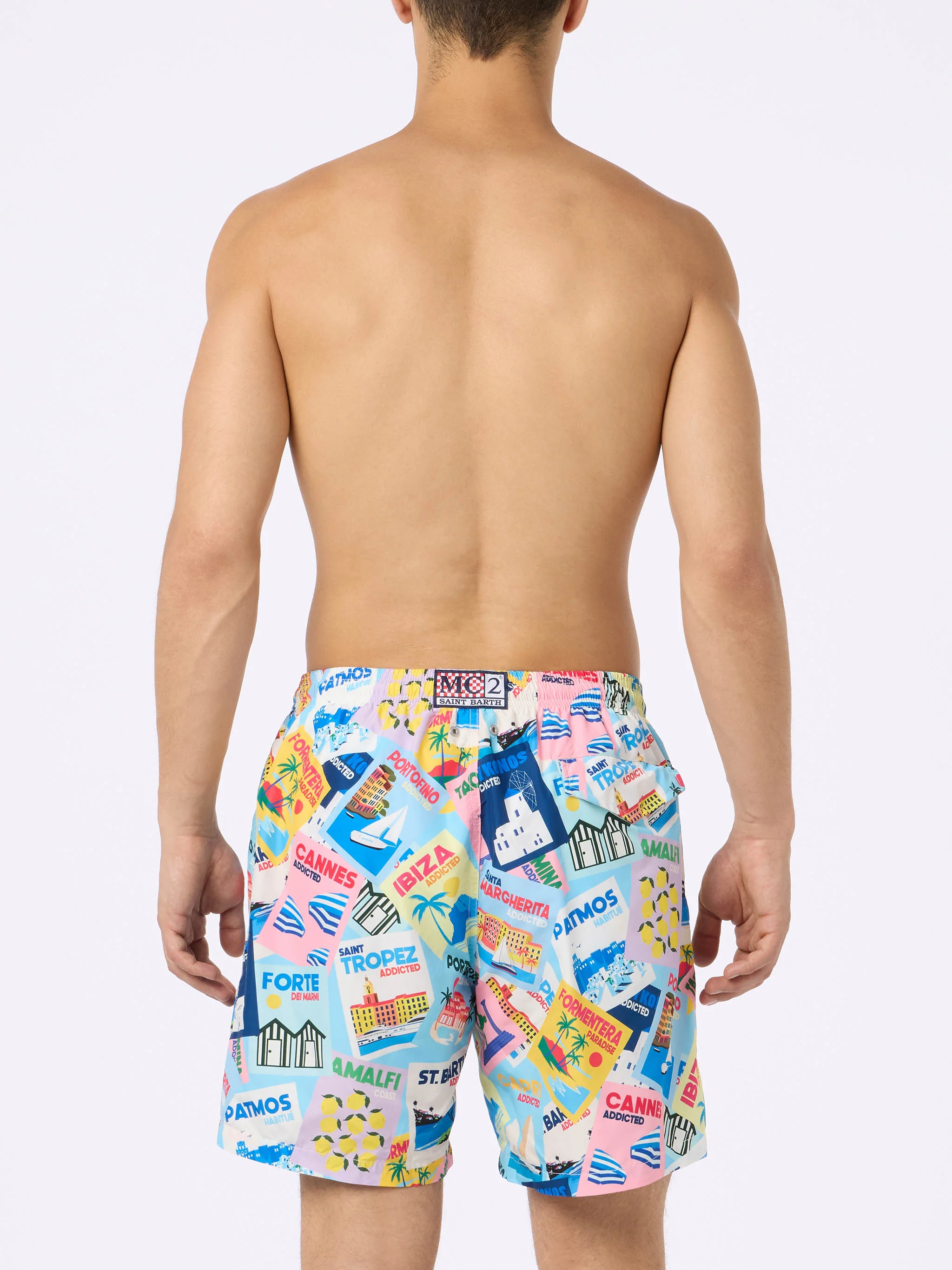 Lightweight fabric swim shorts Lighting with postcards print - Image 4