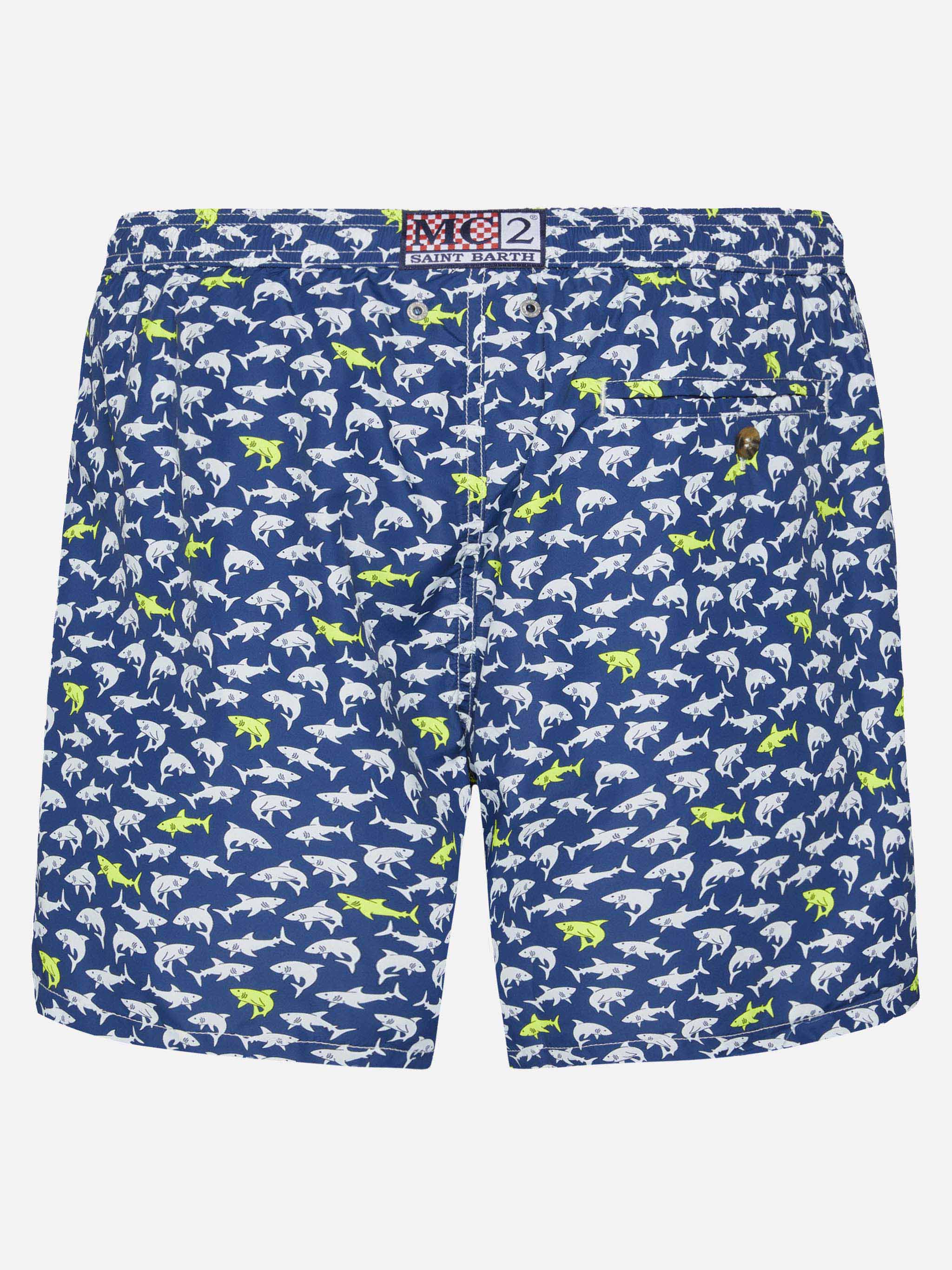 Lightweight fabric swim shorts Lighting with shark print - Image 2
