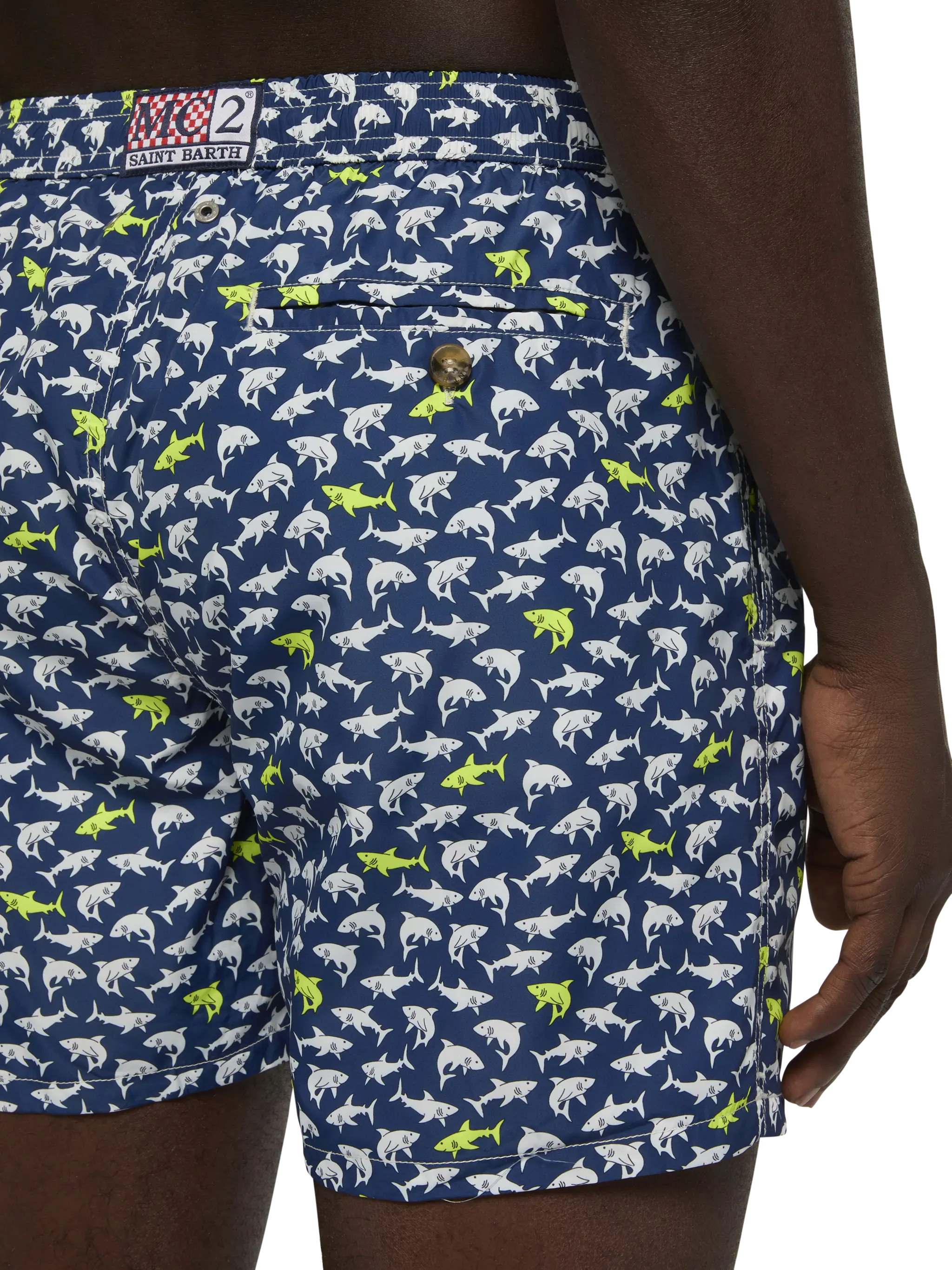 Lightweight fabric swim shorts Lighting with shark print - Image 6