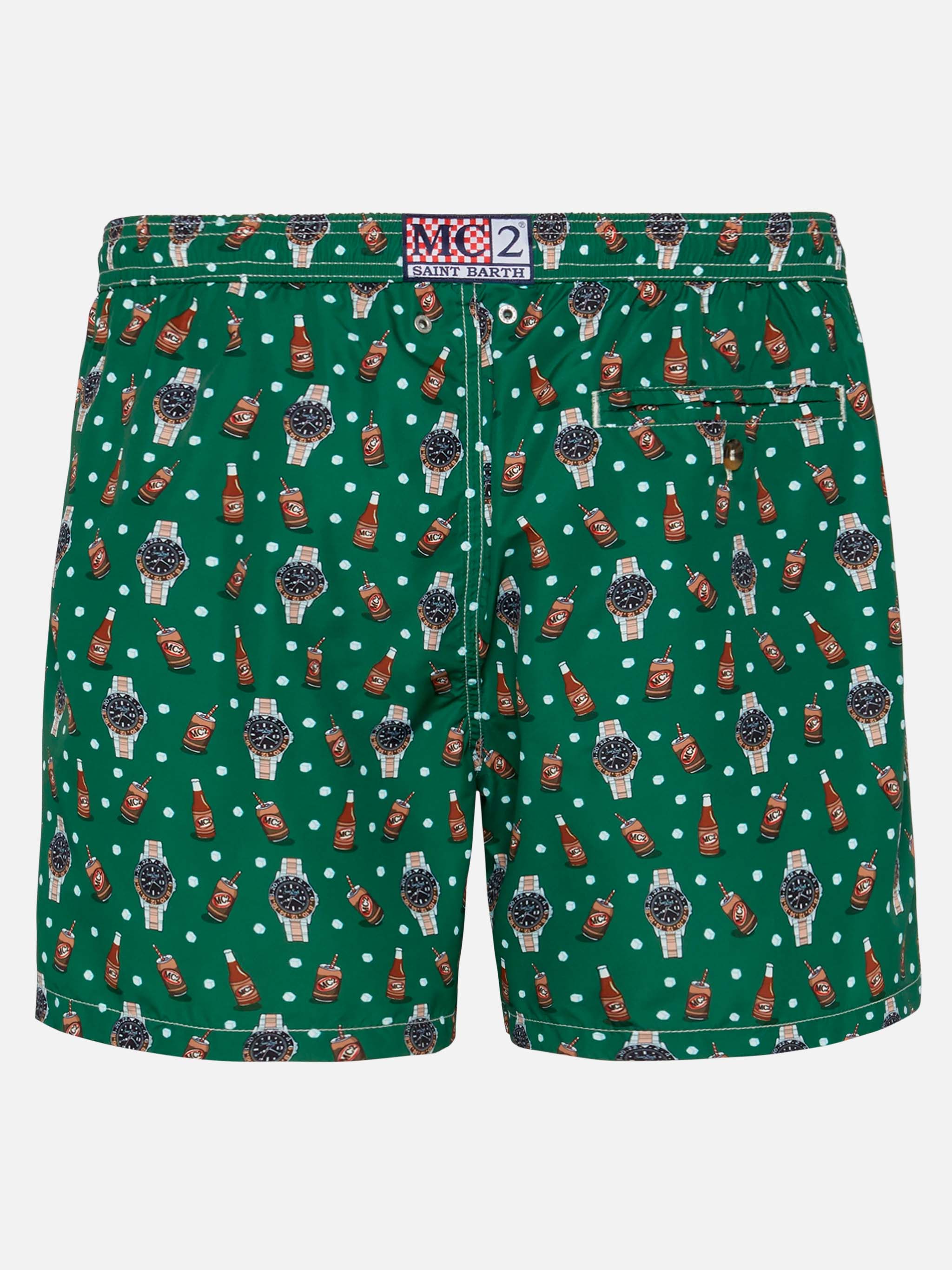 Lightweight fabric swim shorts Lighting with watch and beer print - Image 2