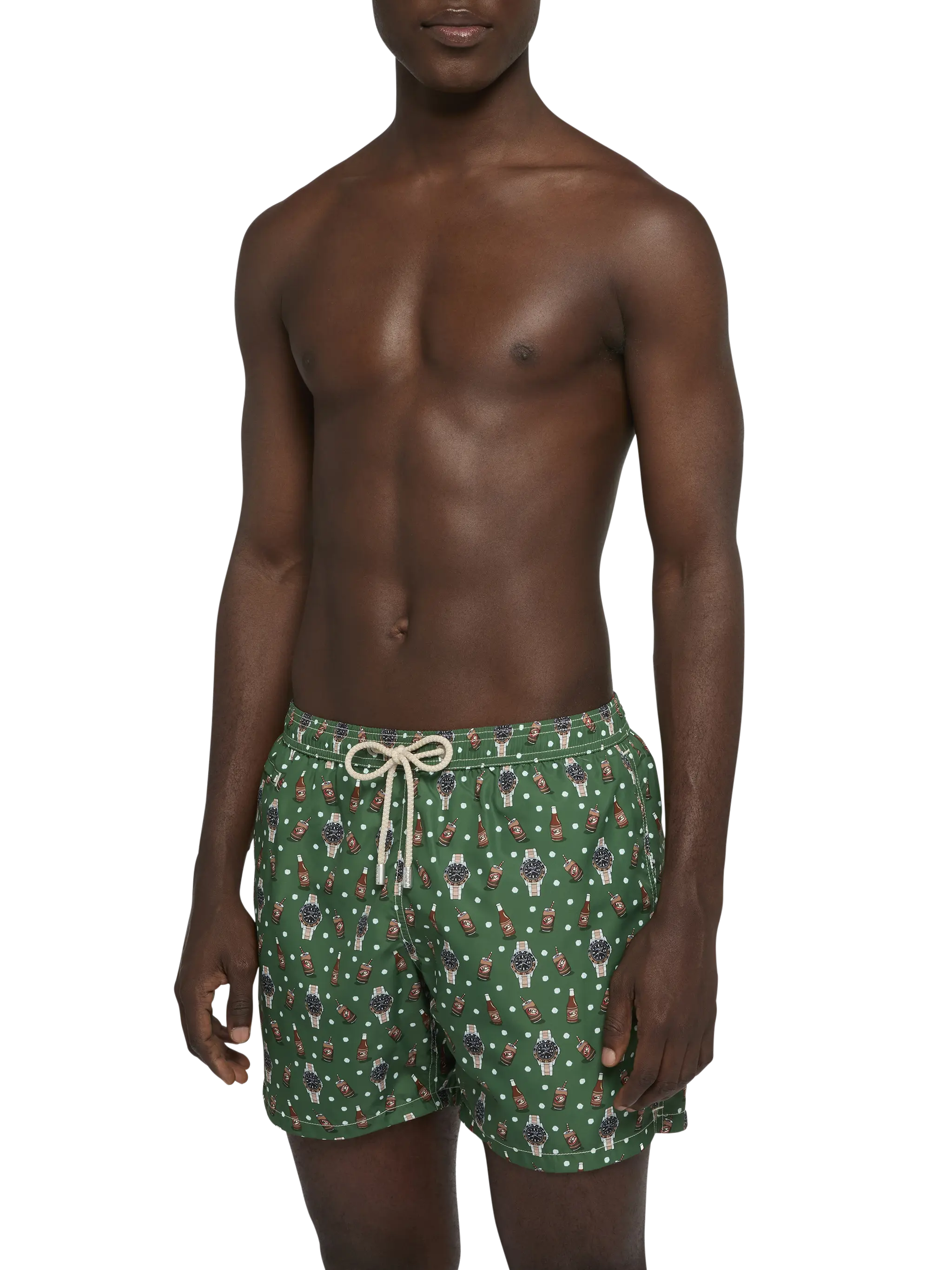 Lightweight fabric swim shorts Lighting with watch and beer print - Image 3