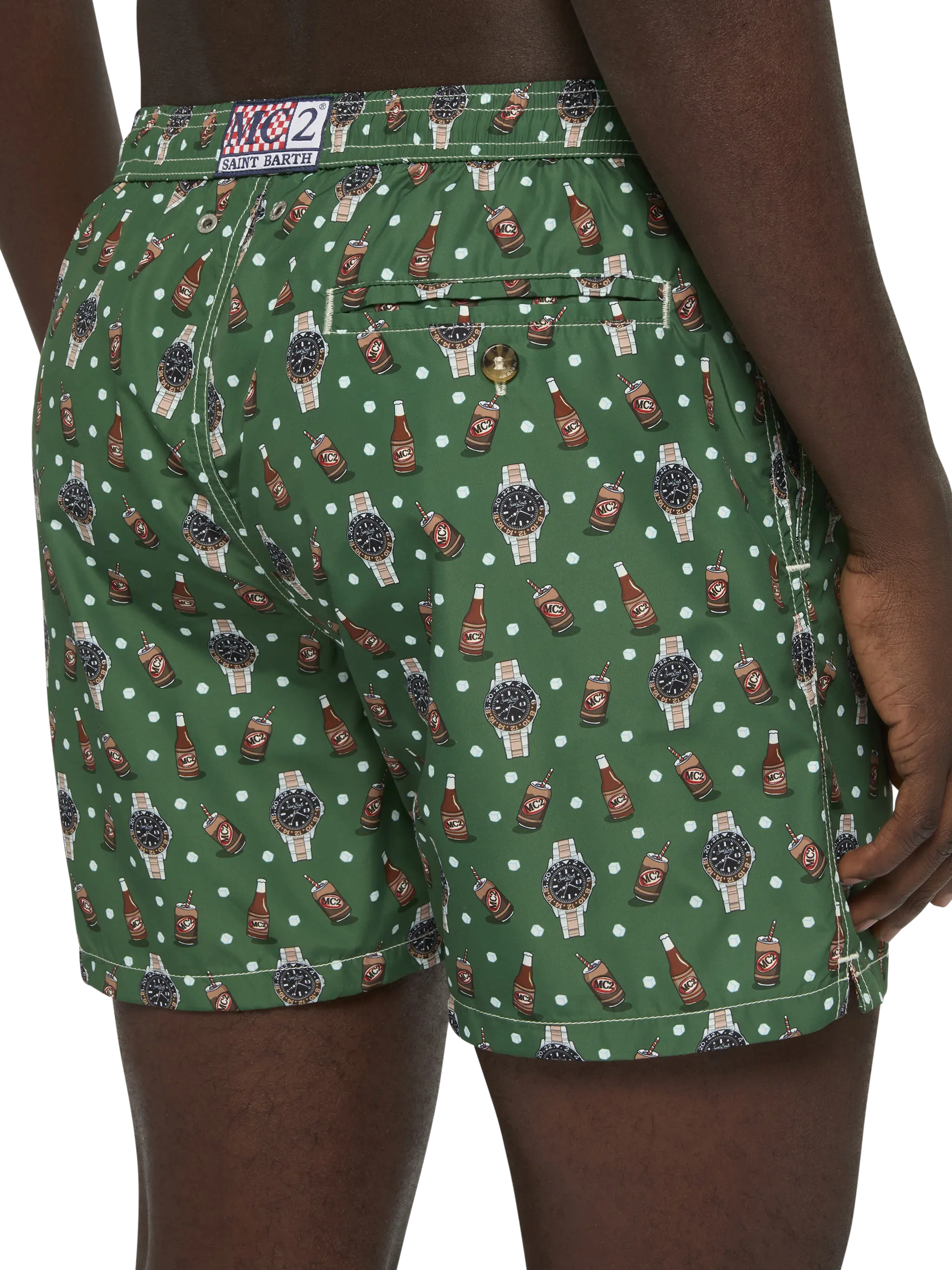 Lightweight fabric swim shorts Lighting with watch and beer print - Image 6