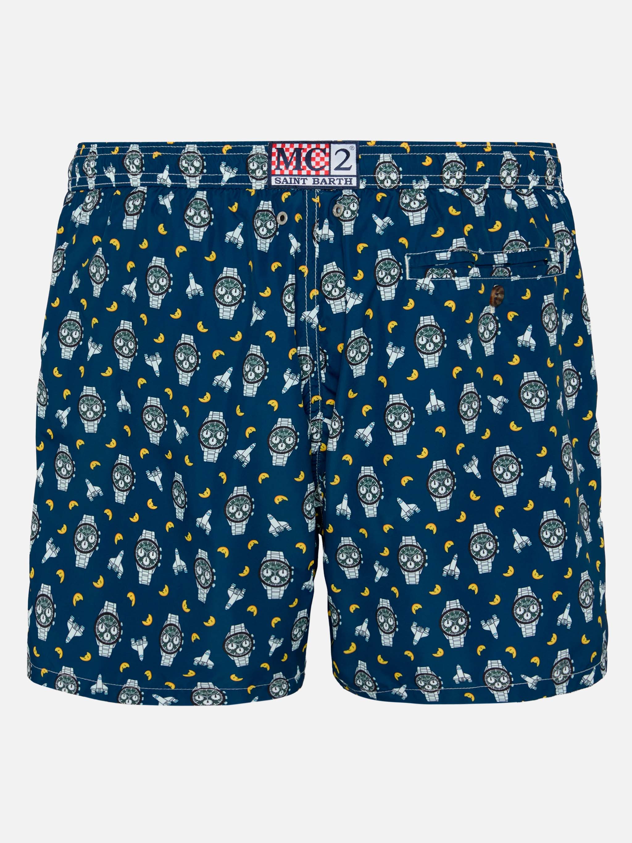 Lightweight fabric swim shorts Lighting with watch and moon print - Image 2